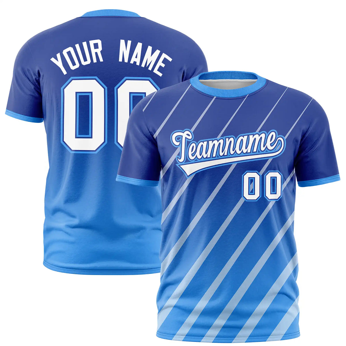 Custom Royal Blue-White Gradient Fashion Diagonal Stripe Performance T-Shirt