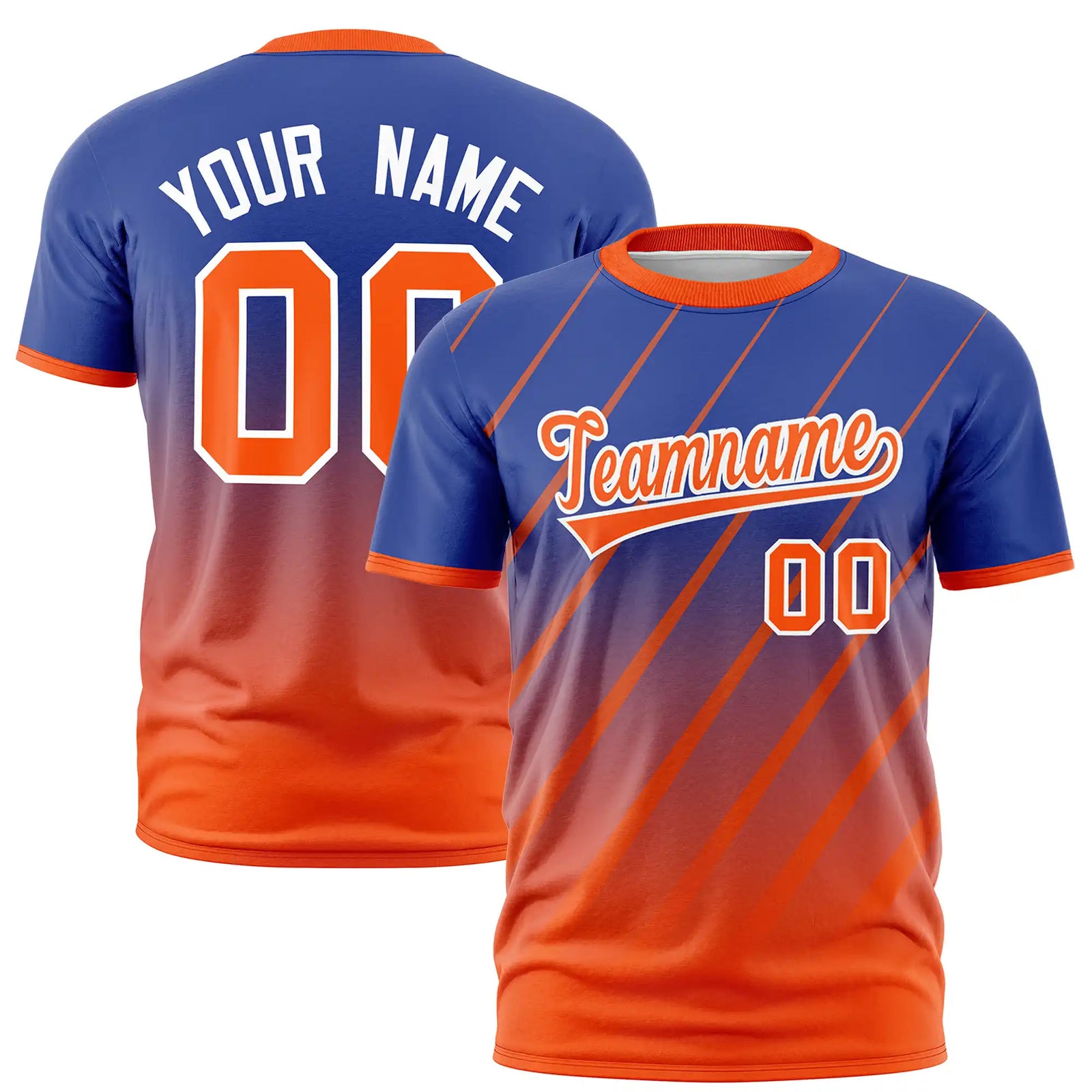 Custom Royal Blue-Orange Gradient Fashion Diagonal Stripe Performance T-Shirt