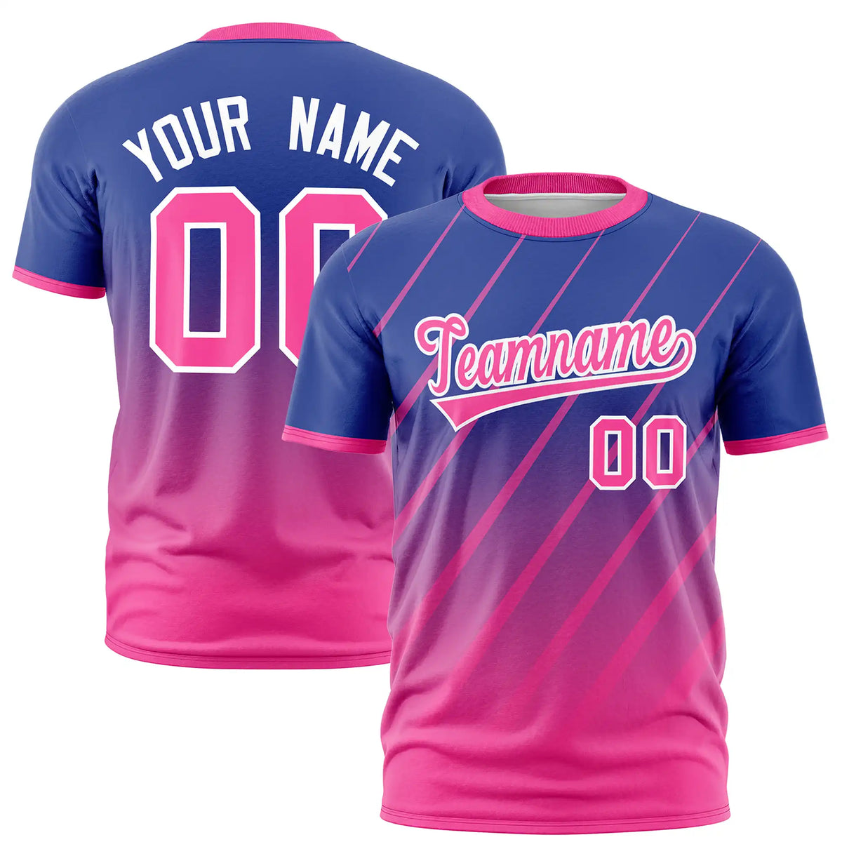 Custom Royal Blue-Pink Gradient Fashion Diagonal Stripe Performance T-Shirt