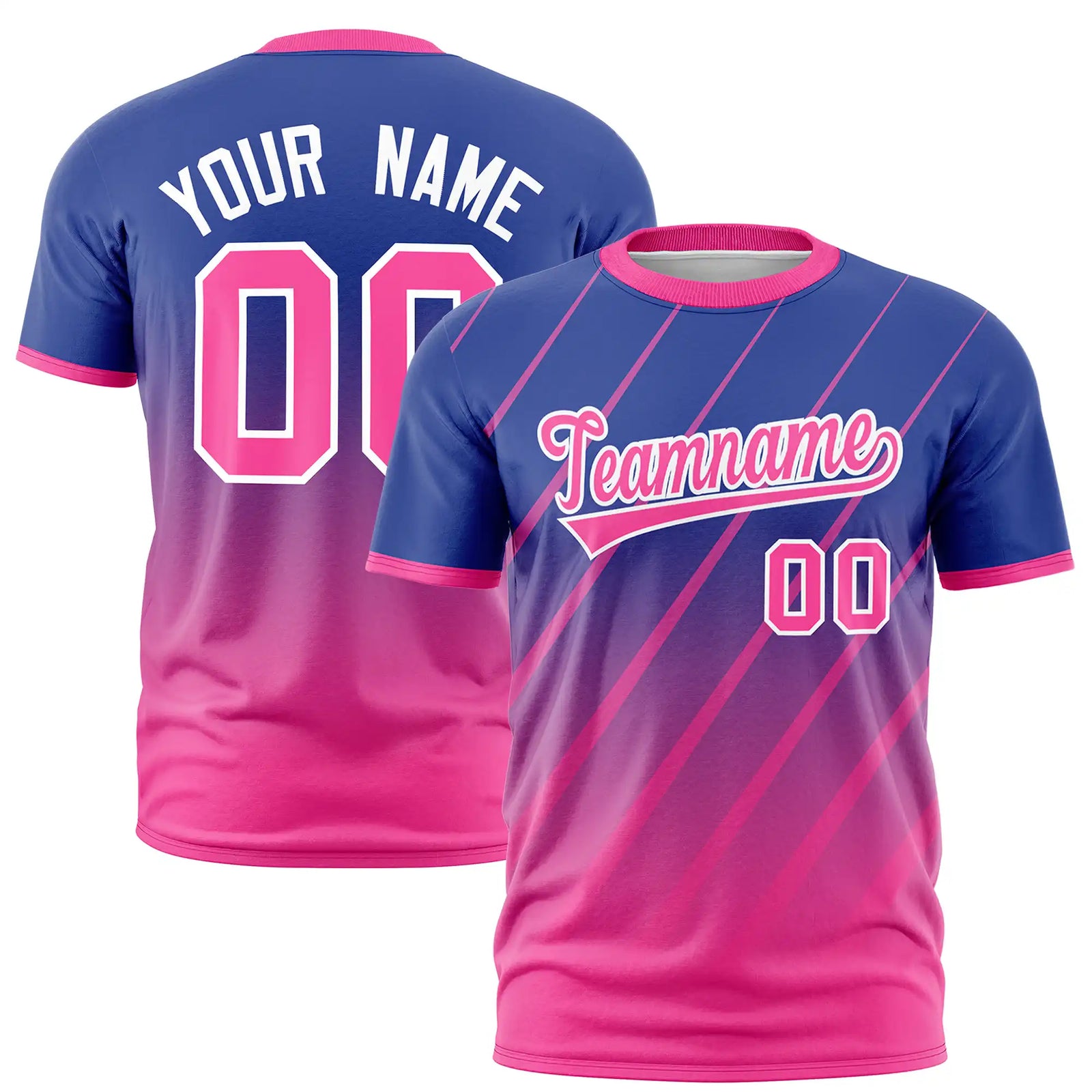 Custom Royal Blue-Pink Gradient Fashion Diagonal Stripe Performance T-Shirt