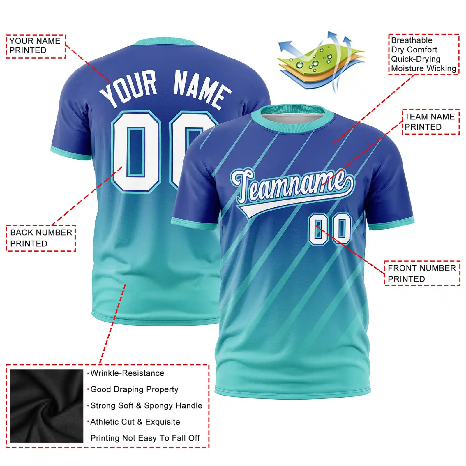 Custom Royal Blue-Bright Green Gradient Fashion Diagonal Stripe Performance T-Shirt