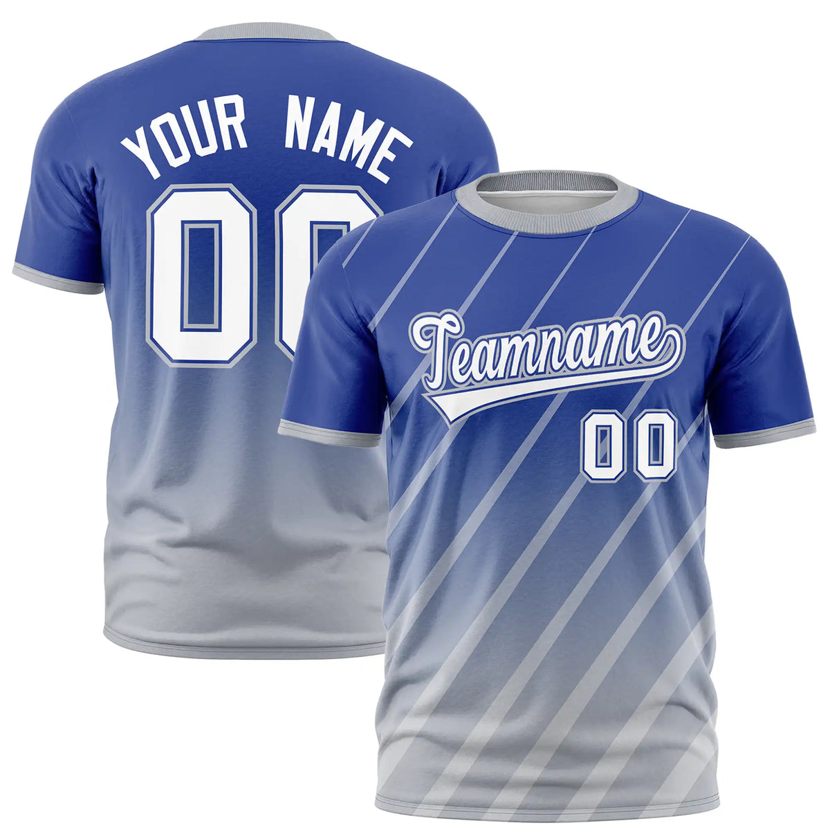 Custom Royal Blue-Gray Gradient Fashion Diagonal Stripe Performance T-Shirt