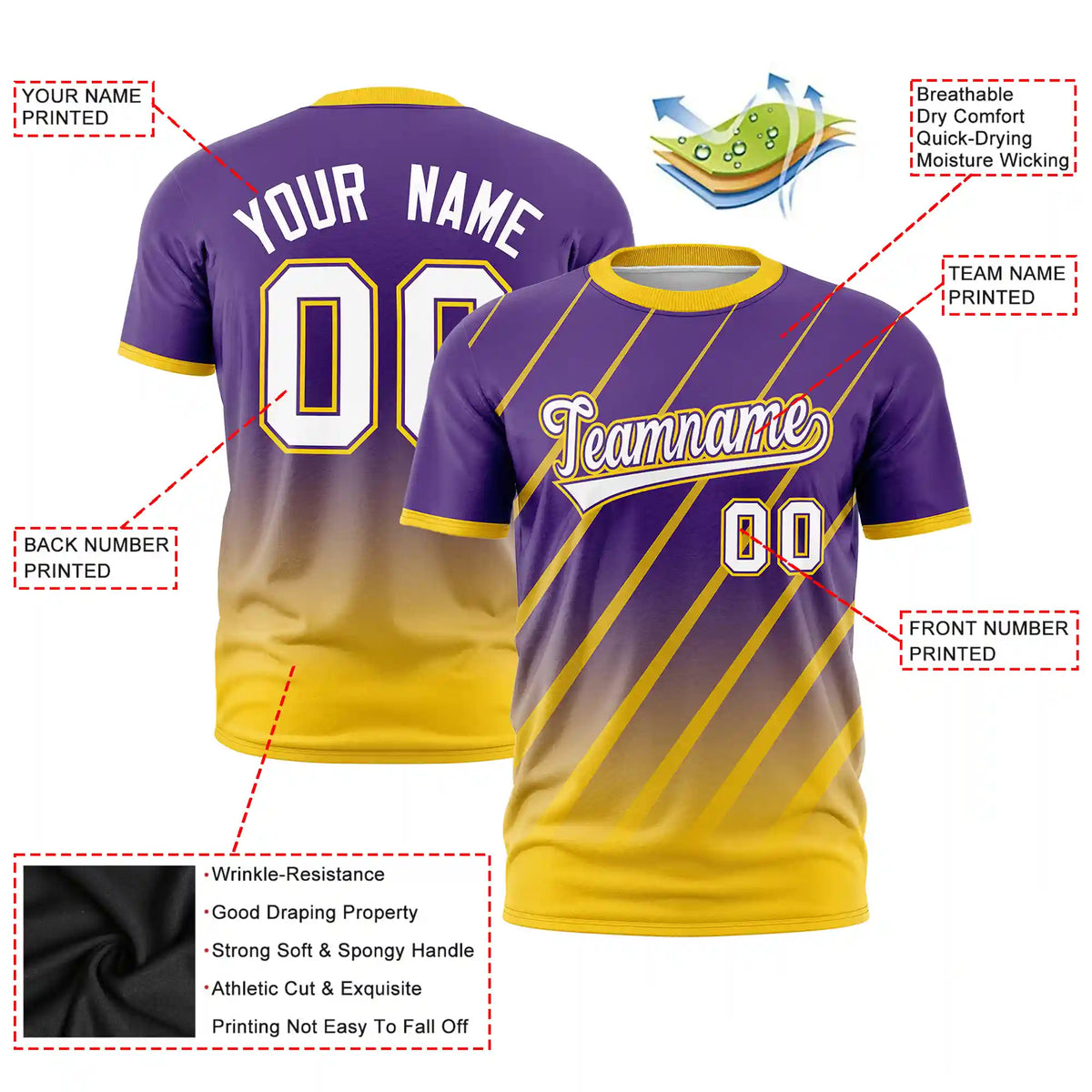 Custom Purple-Gold01 Gradient Fashion Diagonal Stripe Performance T-Shirt