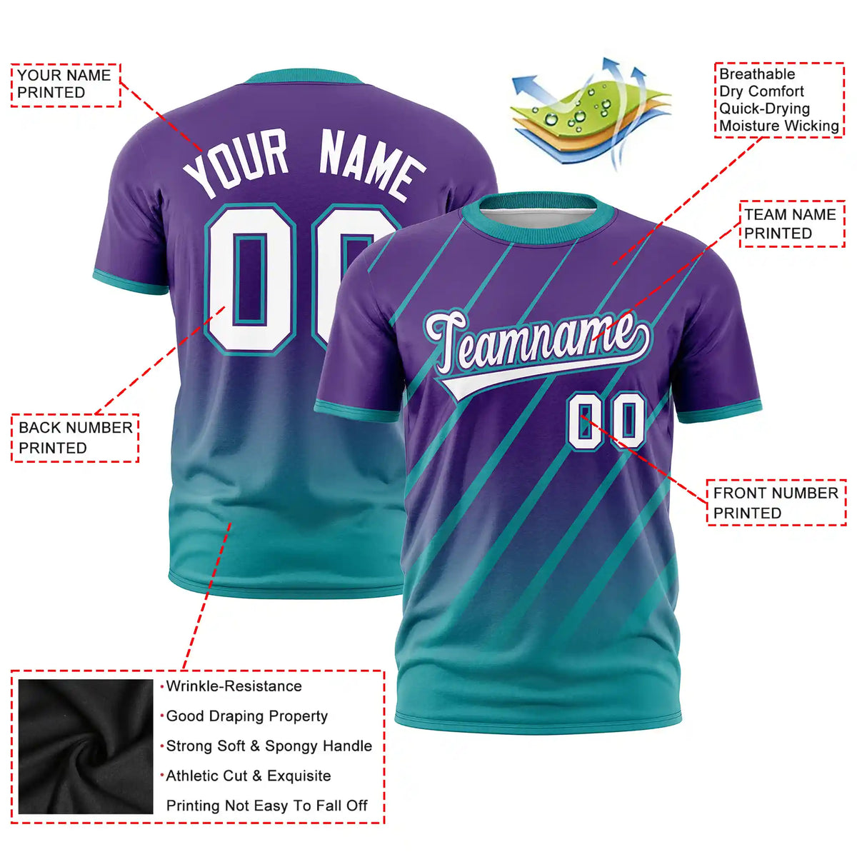 Custom Purple-Aqua Gradient Fashion Diagonal Stripe Performance T-Shirt