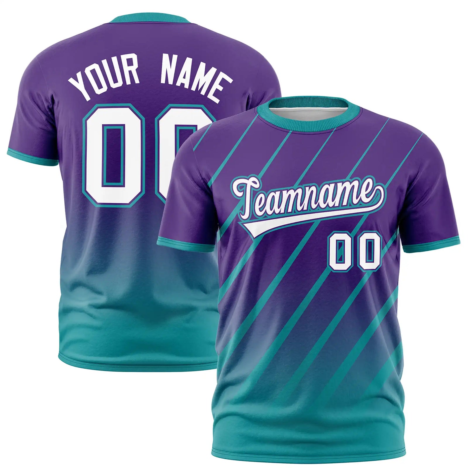 Custom Purple-Aqua Gradient Fashion Diagonal Stripe Performance T-Shirt