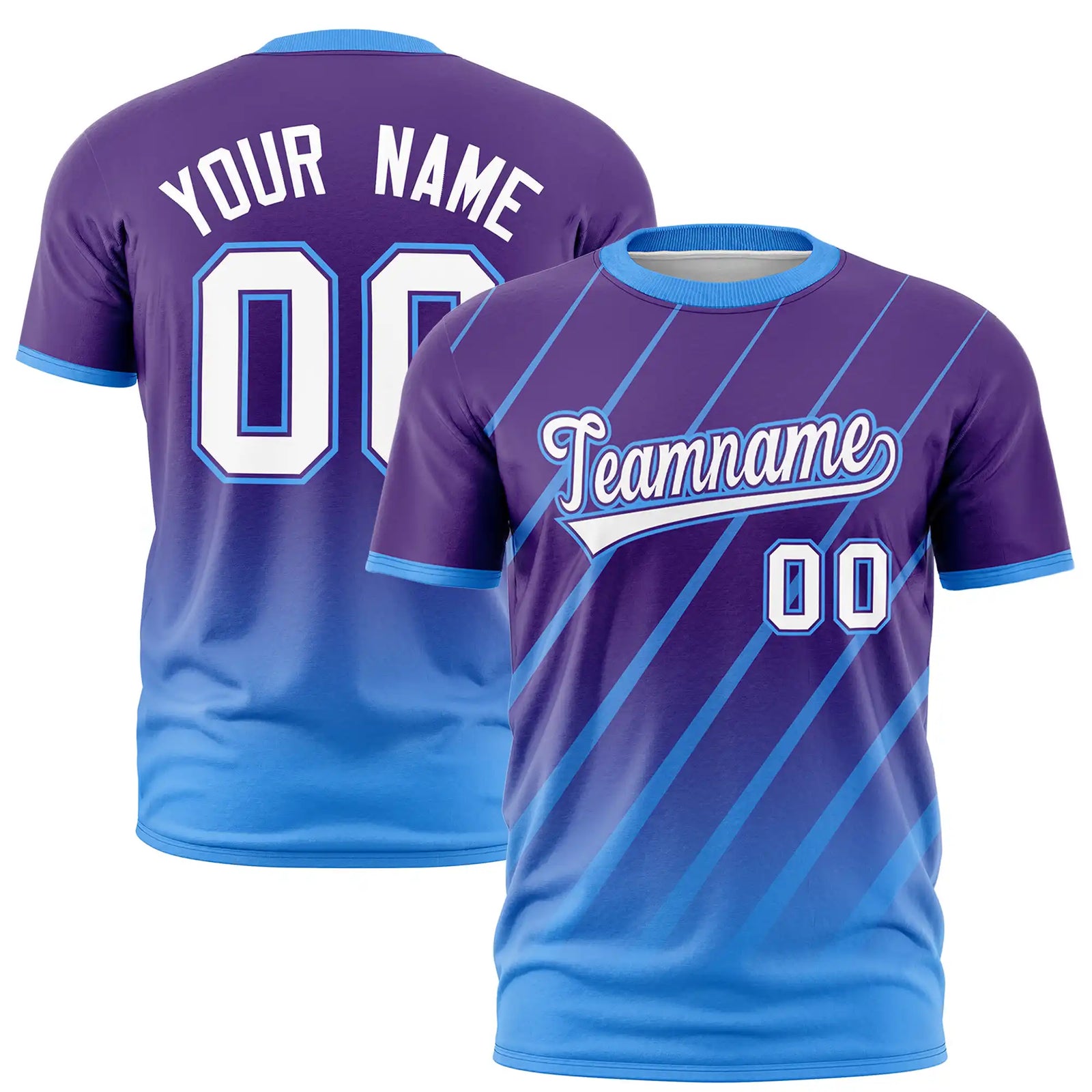 Custom Purple-Powder Blue Gradient Fashion Diagonal Stripe Performance T-Shirt