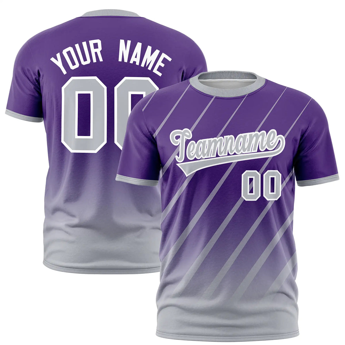 Custom Purple-Gray Gradient Fashion Diagonal Stripe Performance T-Shirt