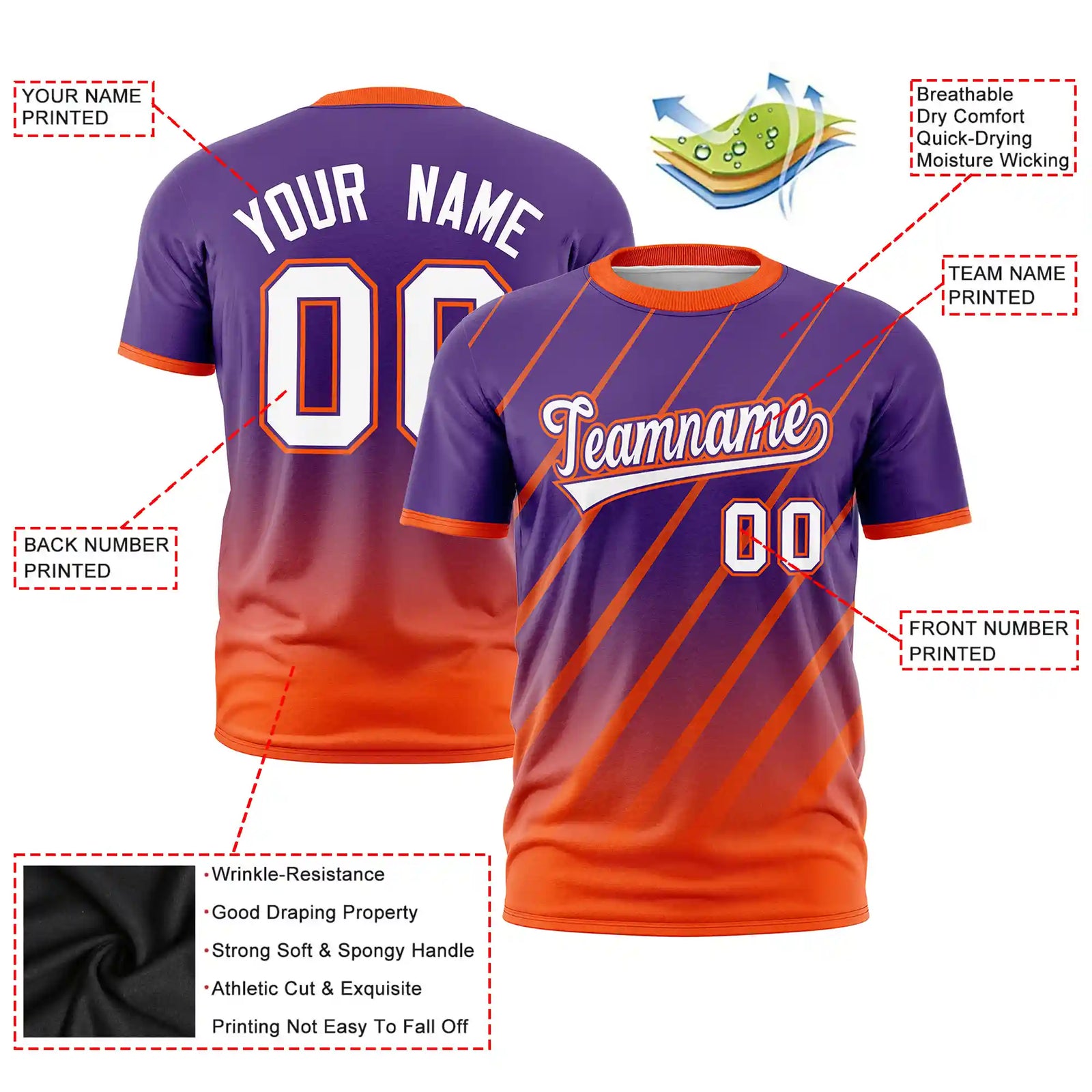 Custom Purple-Orange Gradient Fashion Diagonal Stripe Performance T-Shirt