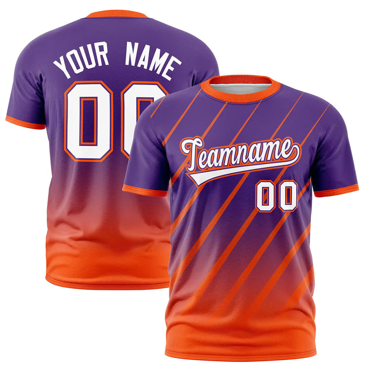 Custom Purple-Orange Gradient Fashion Diagonal Stripe Performance T-Shirt