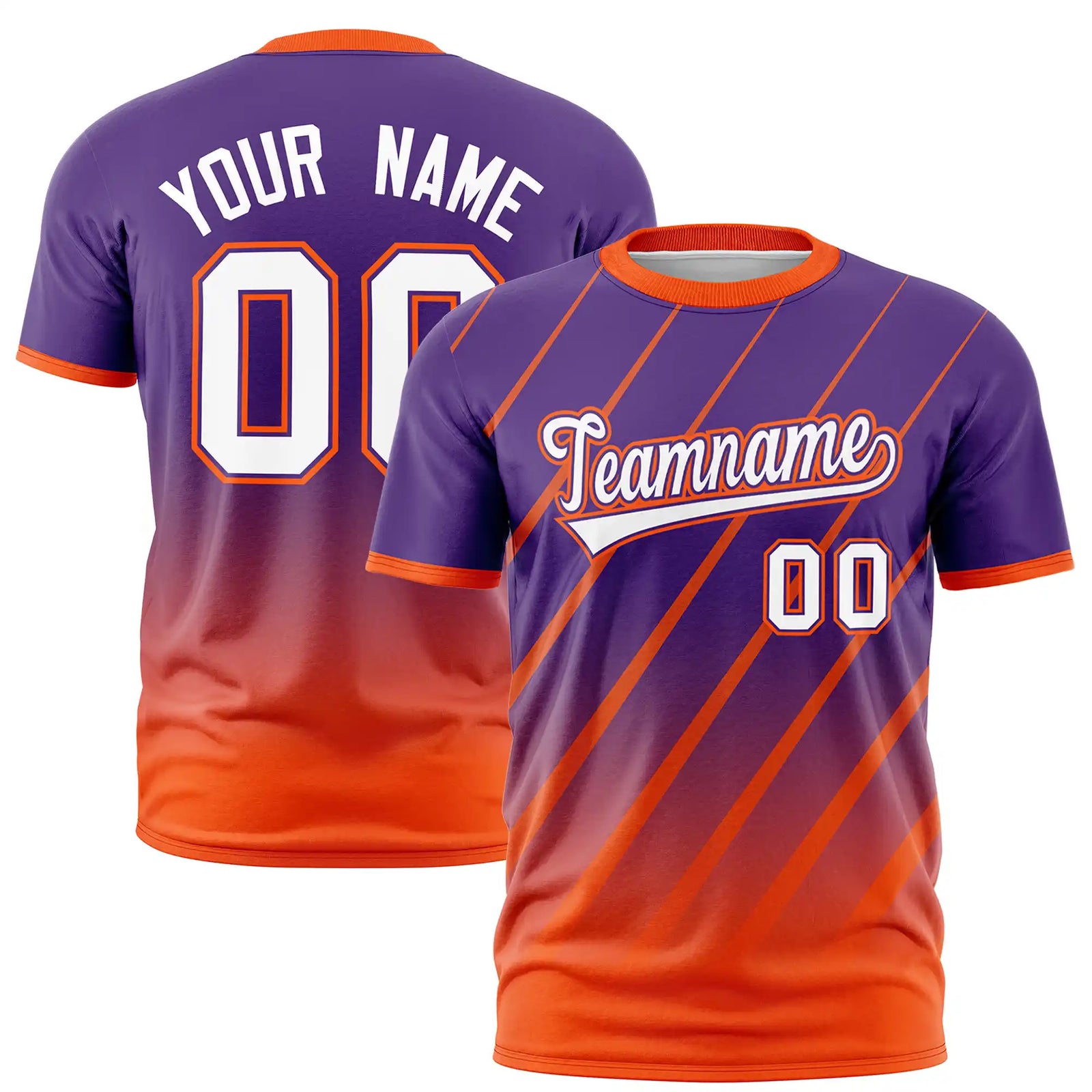 Custom Purple-Orange Gradient Fashion Diagonal Stripe Performance T-Shirt