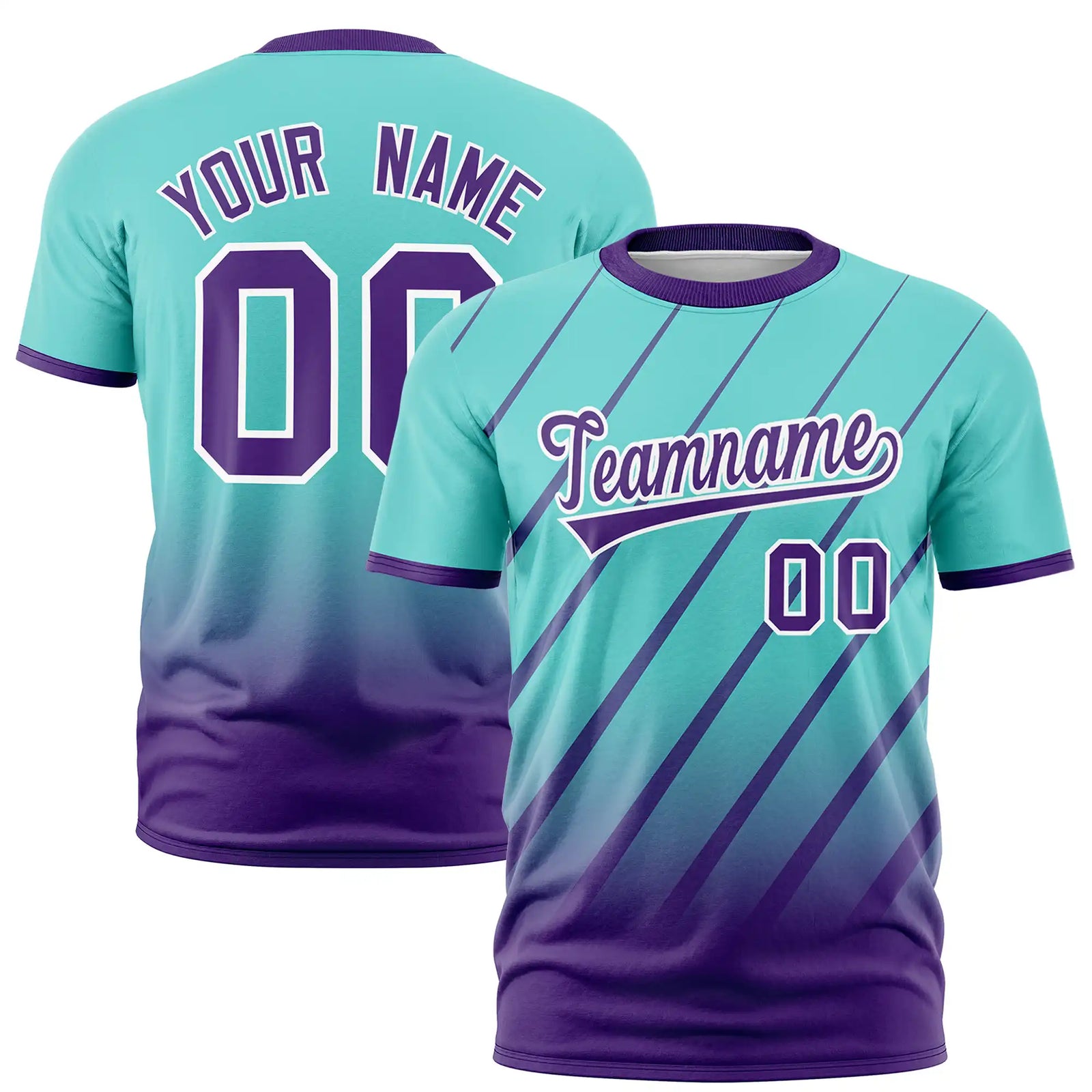 Custom Bright Green-Purple Gradient Fashion Diagonal Stripe Performance T-Shirt