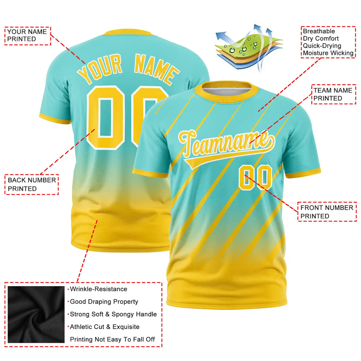 Custom Bright Green-Gold01 Gradient Fashion Diagonal Stripe Performance T-Shirt