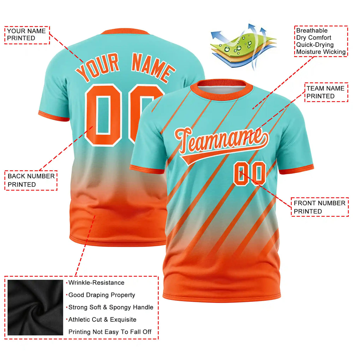 Custom Bright Green-Orange Gradient Fashion Diagonal Stripe Performance T-Shirt