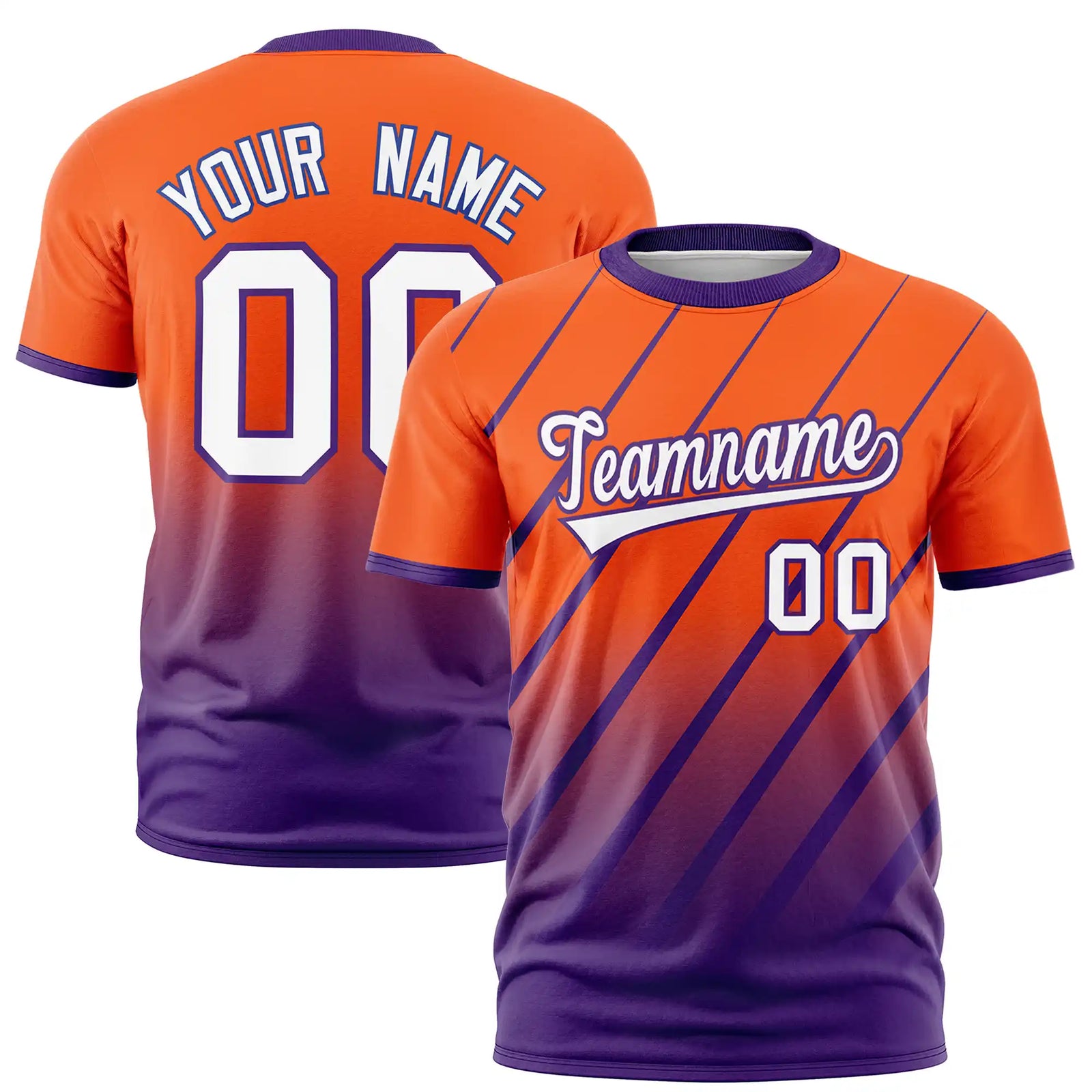 Custom Orange-Purple Gradient Fashion Diagonal Stripe Performance T-Shirt