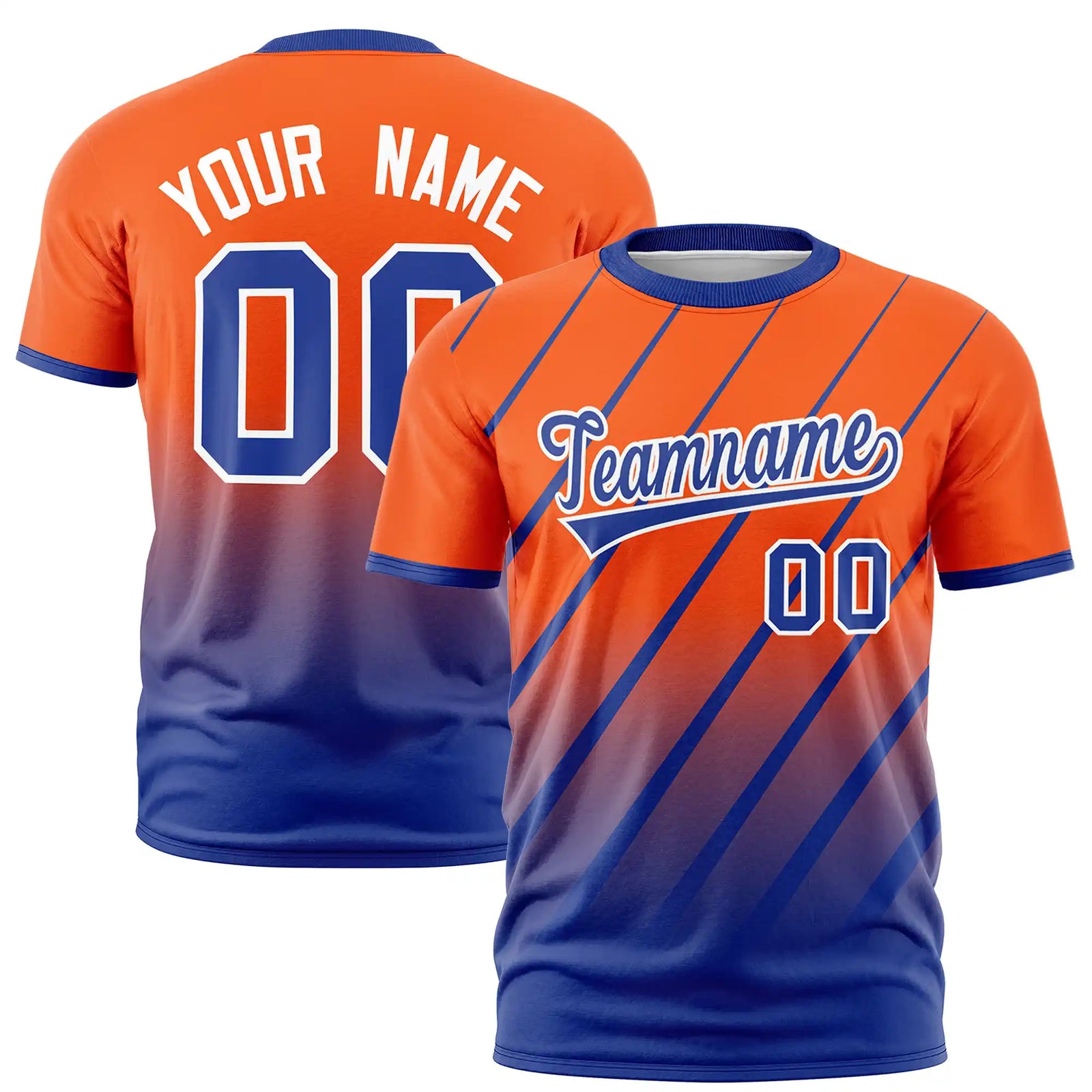 Custom Orange-Royal Blue Gradient Fashion Diagonal Stripe Performance T-Shirt