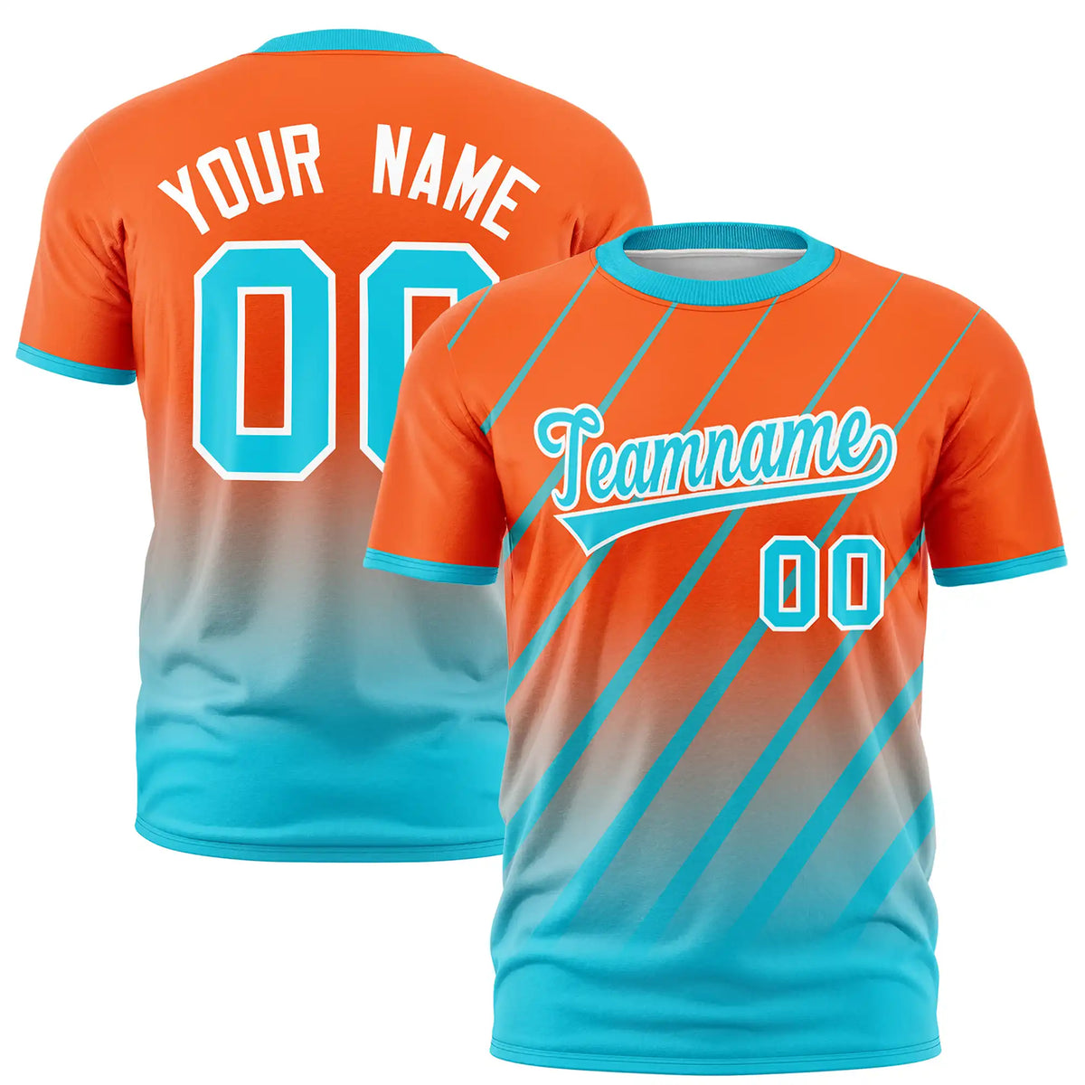 Custom Orange-Sky Blue Gradient Fashion Diagonal Stripe Performance T-Shirt