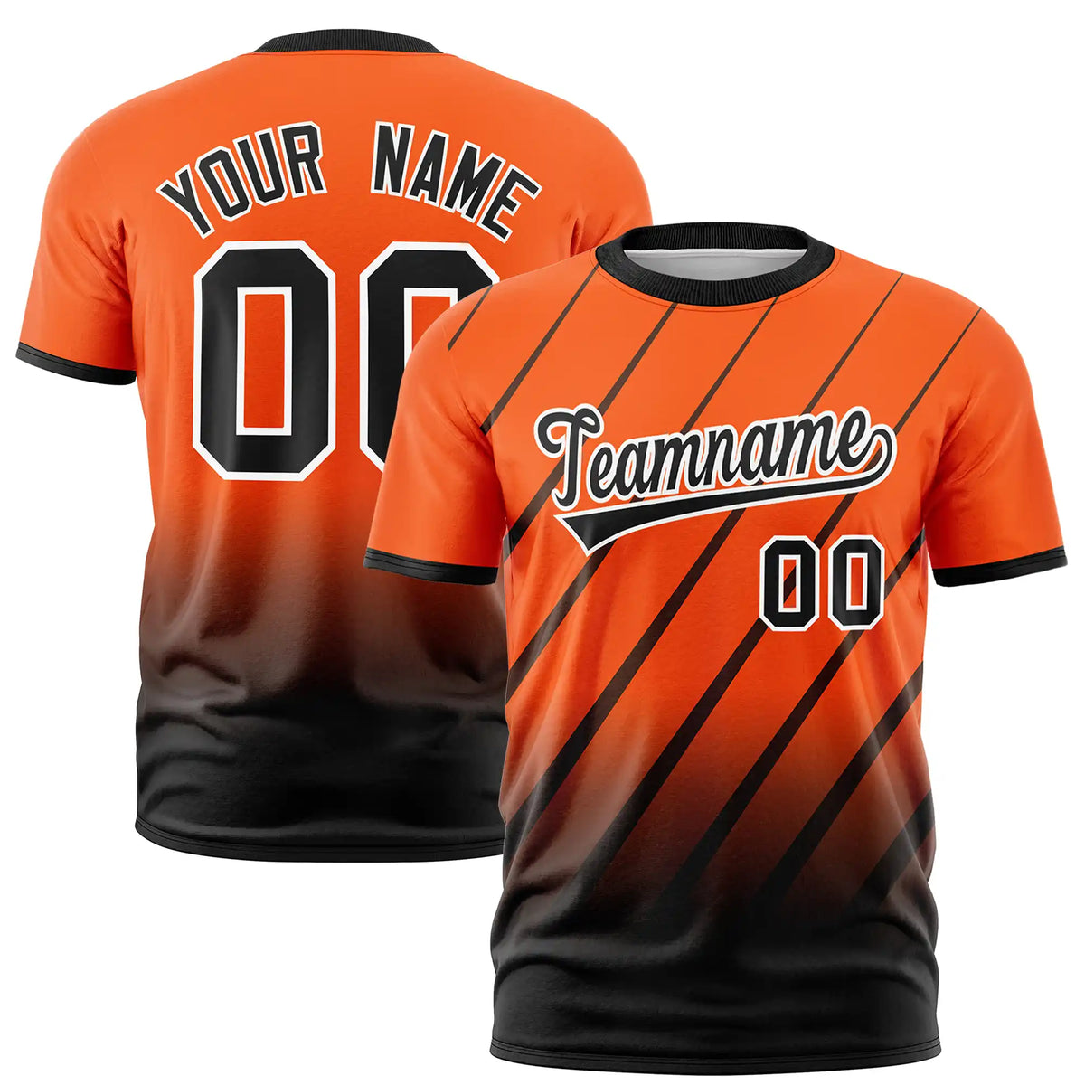 Custom Orange-Black Gradient Fashion Diagonal Stripe Performance T-Shirt