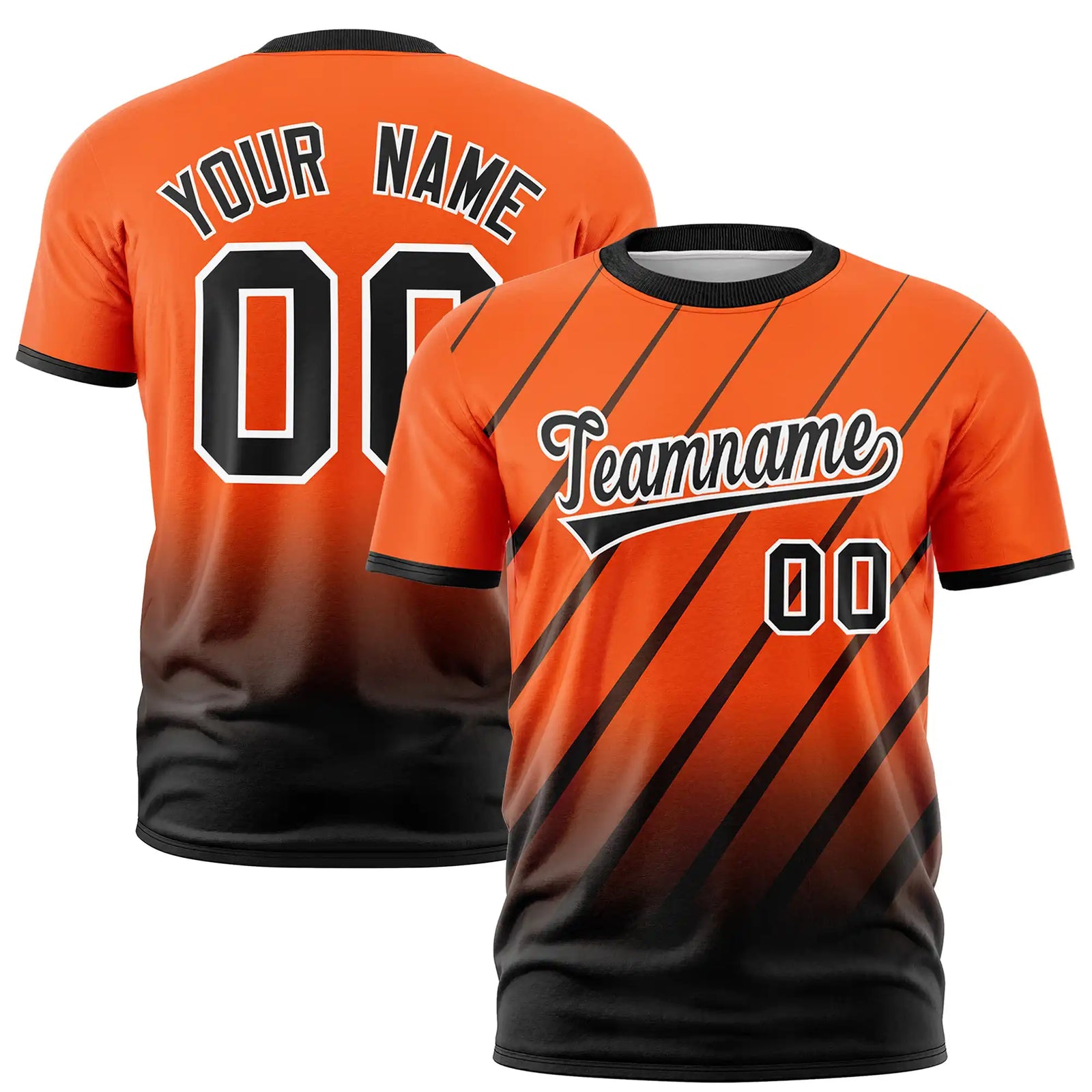 Custom Orange-Black Gradient Fashion Diagonal Stripe Performance T-Shirt