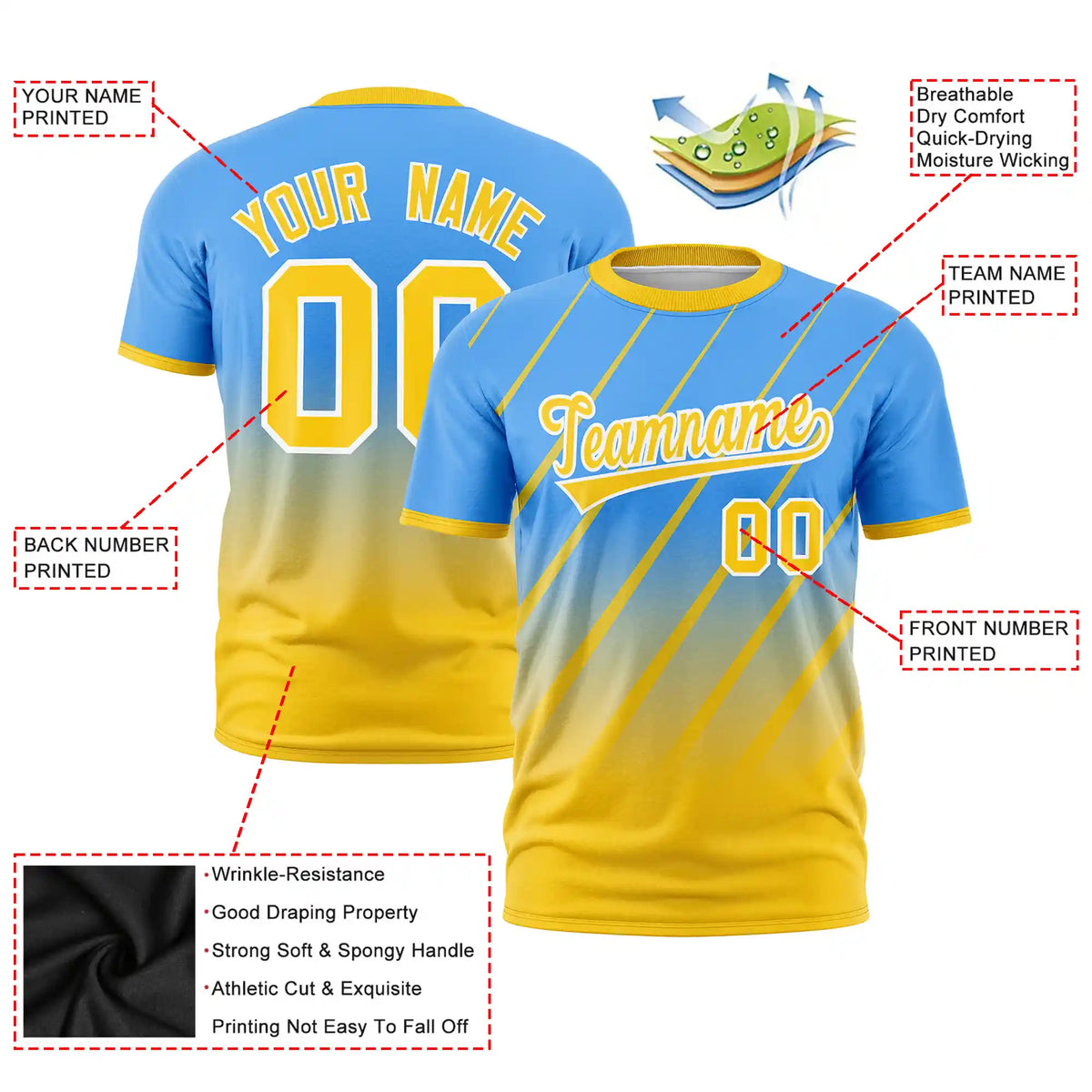 Custom Powder Blue-Gold01 Gradient Fashion Diagonal Stripe Performance T-Shirt