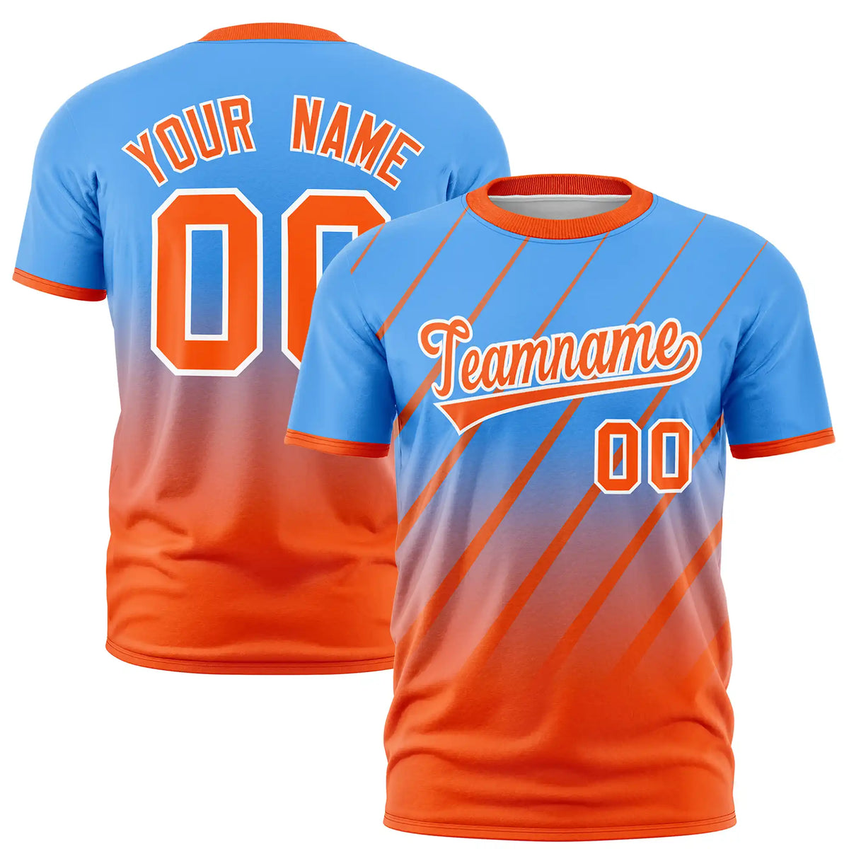 Custom Powder Blue-Orange Gradient Fashion Diagonal Stripe Performance T-Shirt