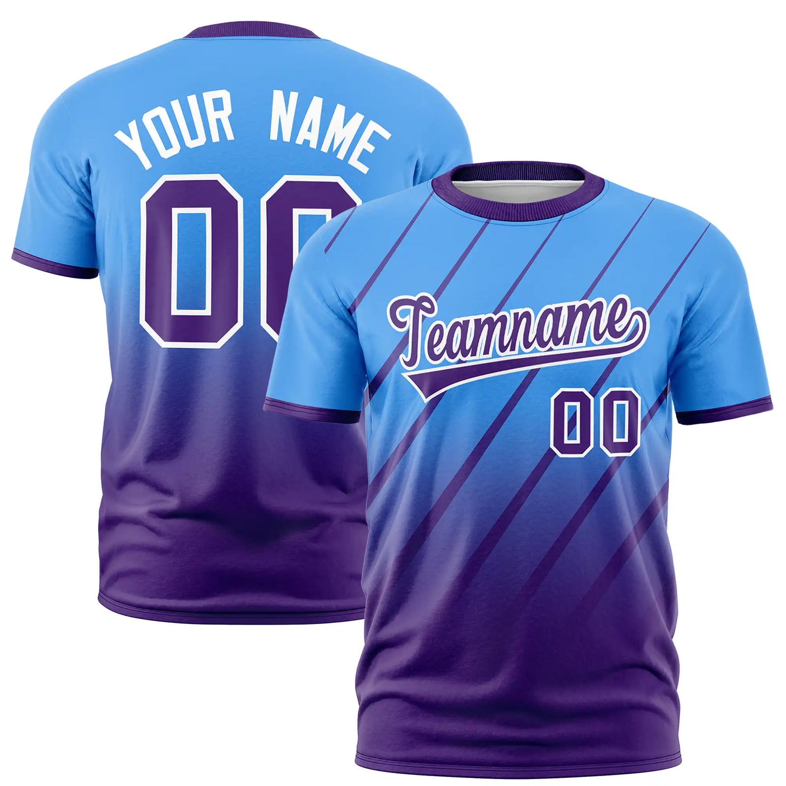 Custom Powder Blue-Purple Gradient Fashion Diagonal Stripe Performance T-Shirt