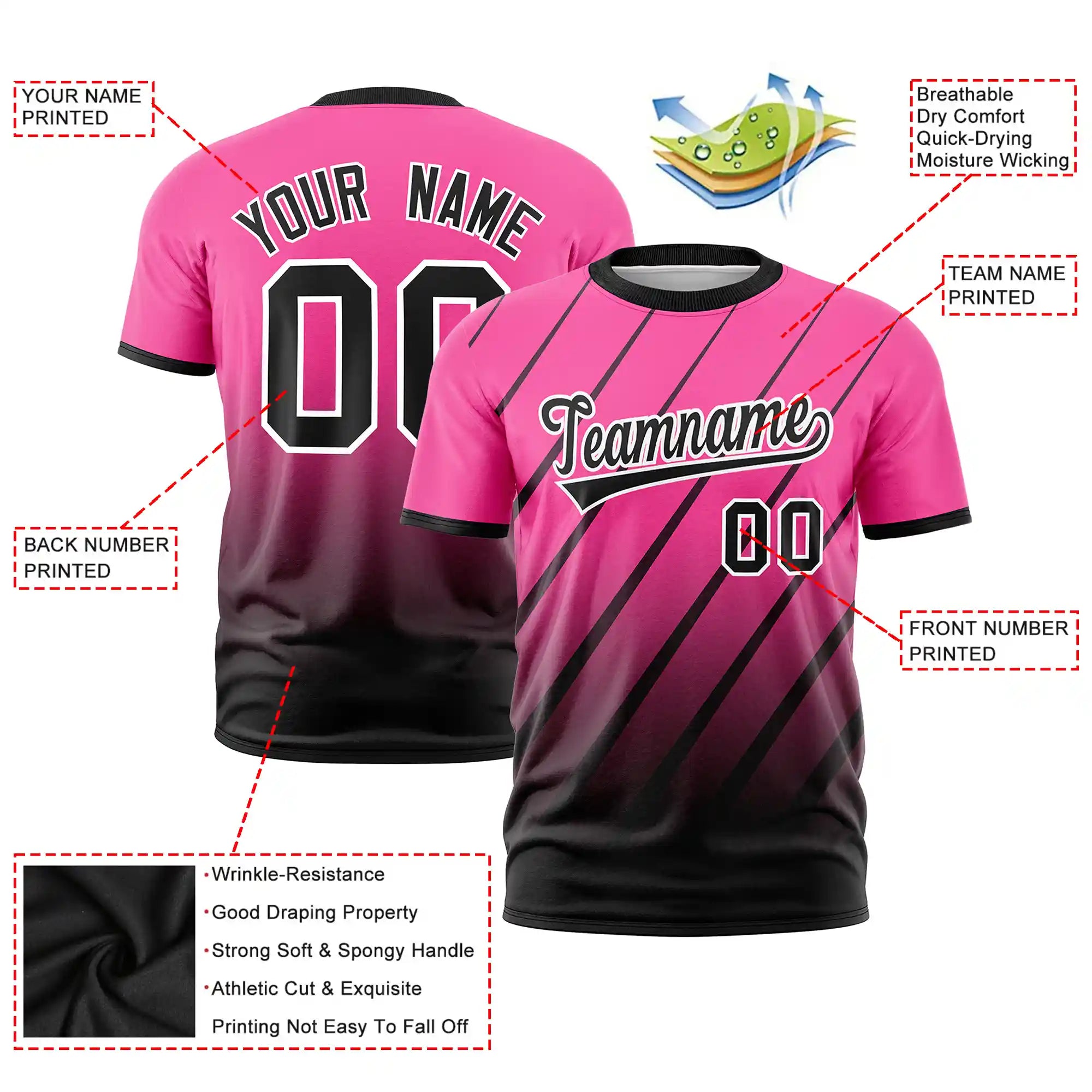 Custom Pink-Black Gradient Fashion Diagonal Stripe Performance T-Shirt