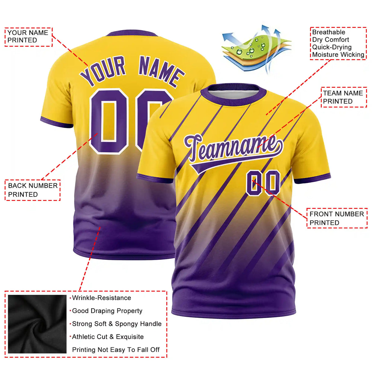 Custom Gold01-Purple Gradient Fashion Diagonal Stripe Performance T-Shirt