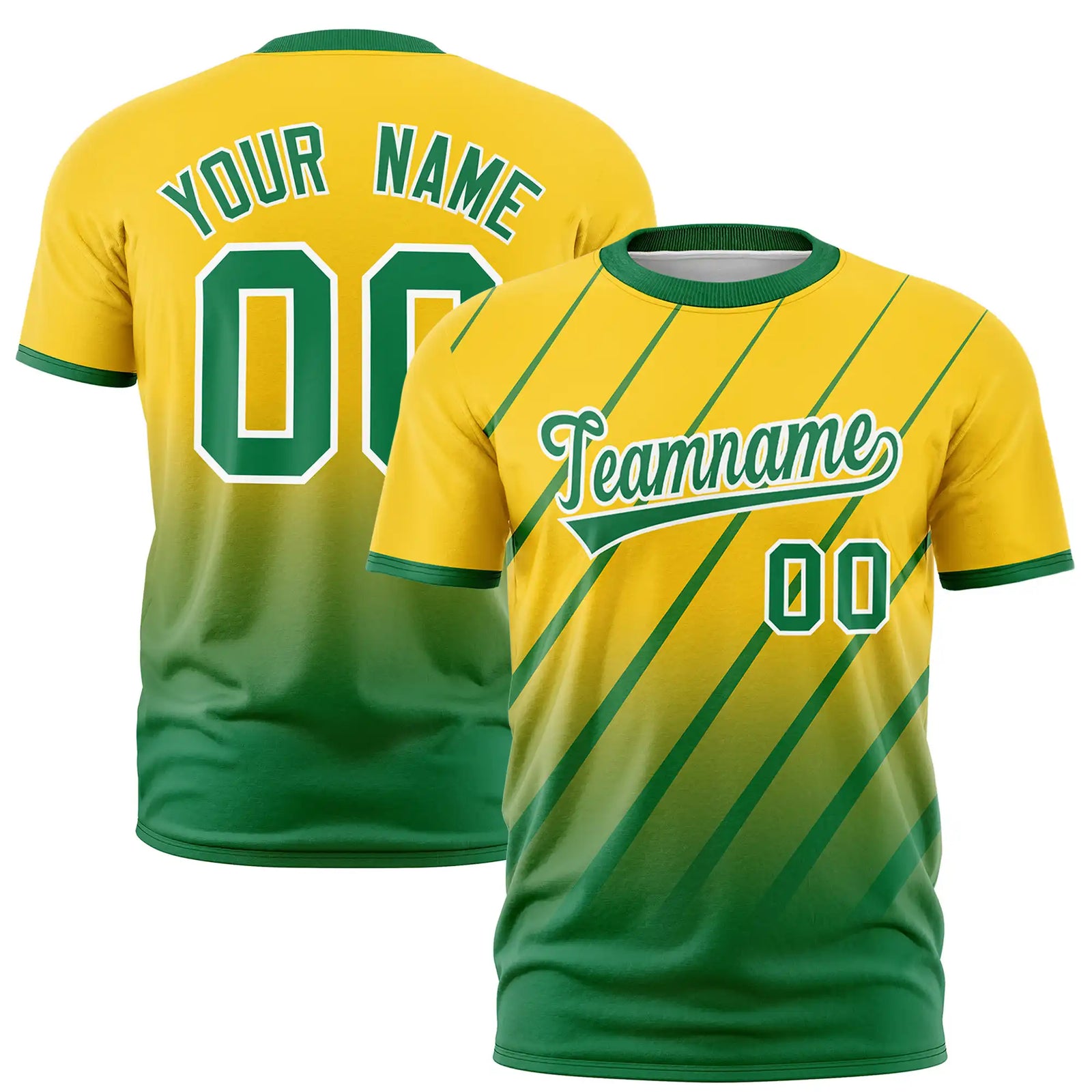 Custom Gold01-Kelly Green Gradient Fashion Diagonal Stripe Performance T-Shirt