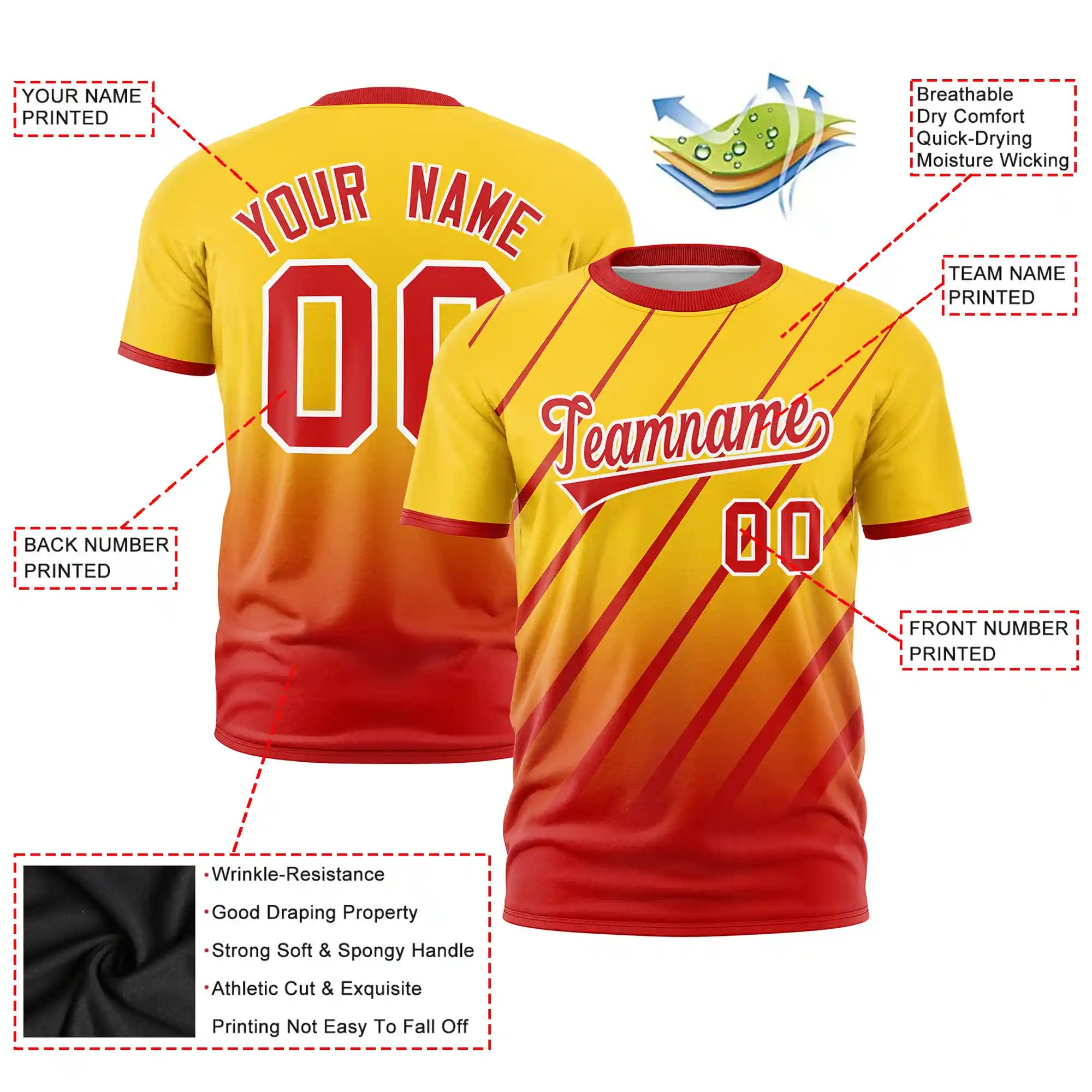 Custom Gold01-Red Gradient Fashion Diagonal Stripe Performance T-Shirt