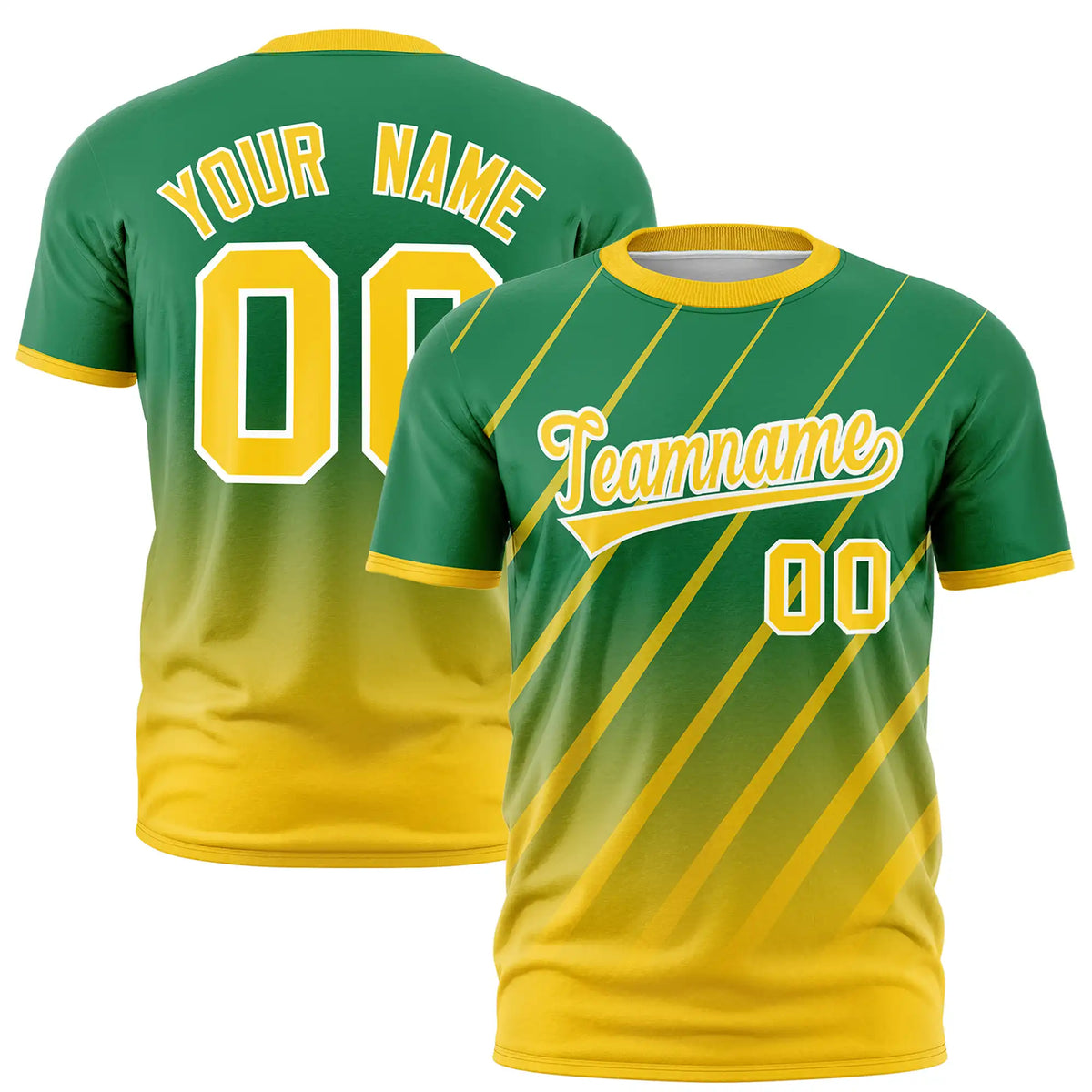 Custom Kelly Green-Gold01 Gradient Fashion Diagonal Stripe Performance T-Shirt