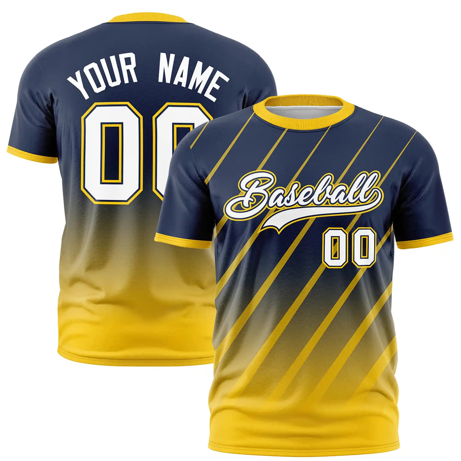 Custom Navy-Gold01 Gradient Fashion Diagonal Stripe Performance T-Shirt