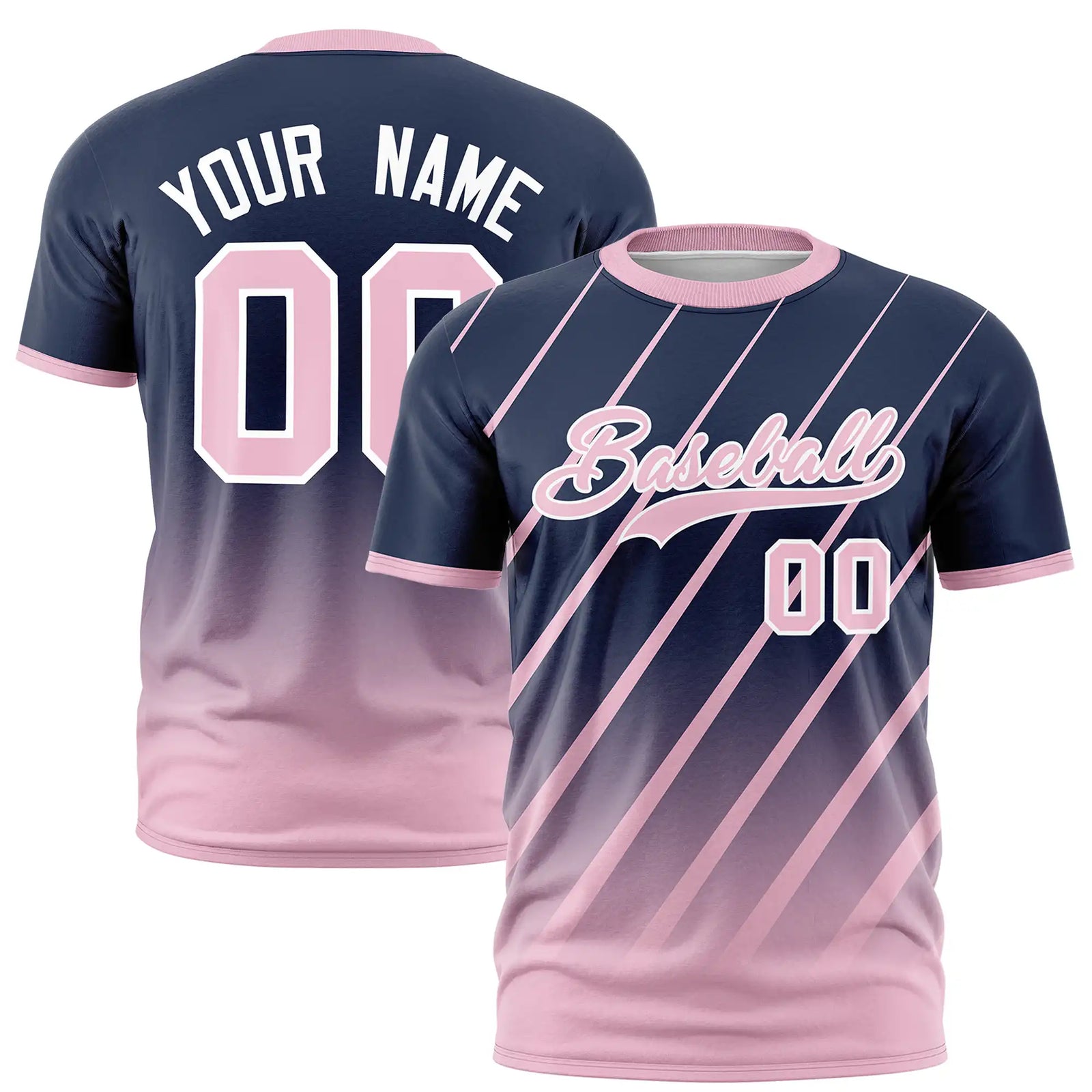 Custom Navy-Light Pink Gradient Fashion Diagonal Stripe Performance T-Shirt