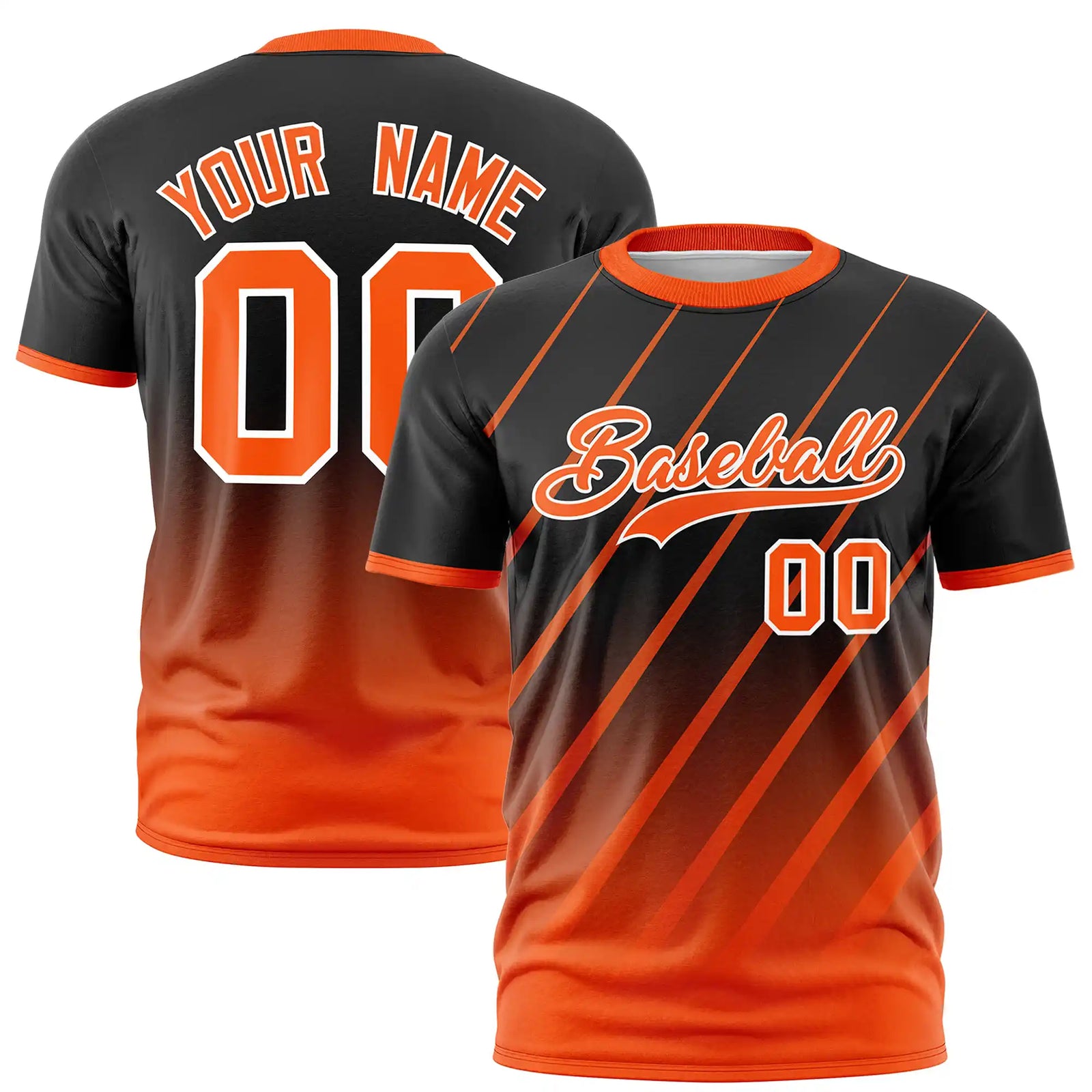 Custom Black-Orange Gradient Fashion Diagonal Stripe Performance T-Shirt