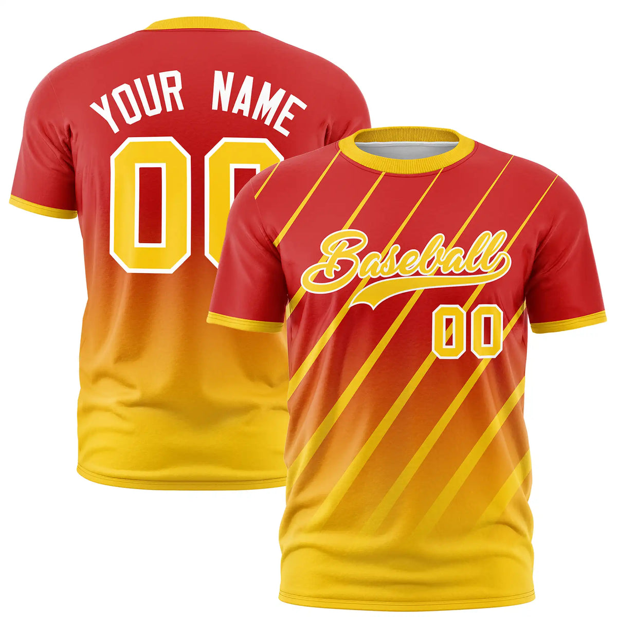 Custom Red-Gold01 Gradient Fashion Diagonal Stripe Performance T-Shirt