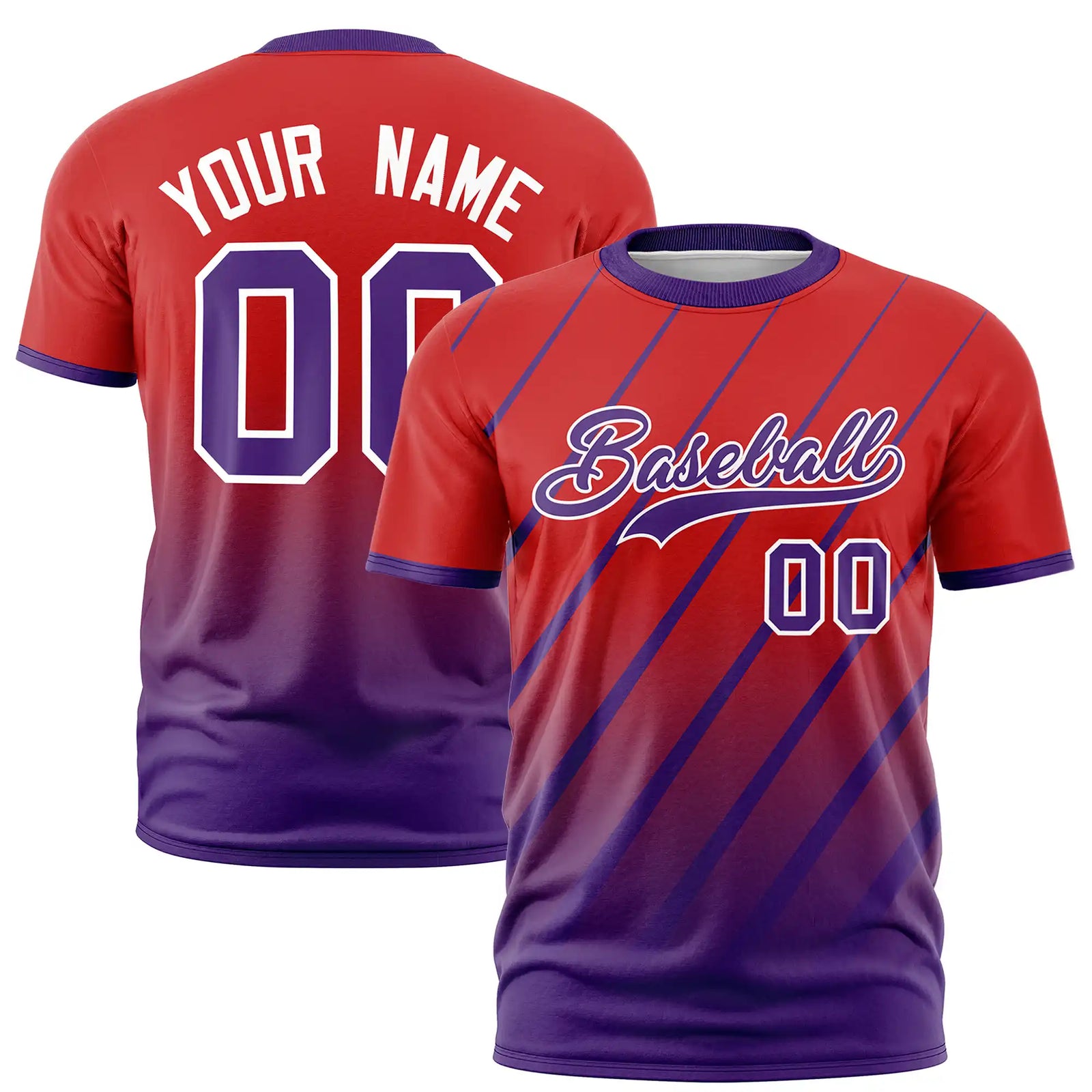 Custom Red-Purple Gradient Fashion Diagonal Stripe Performance T-Shirt