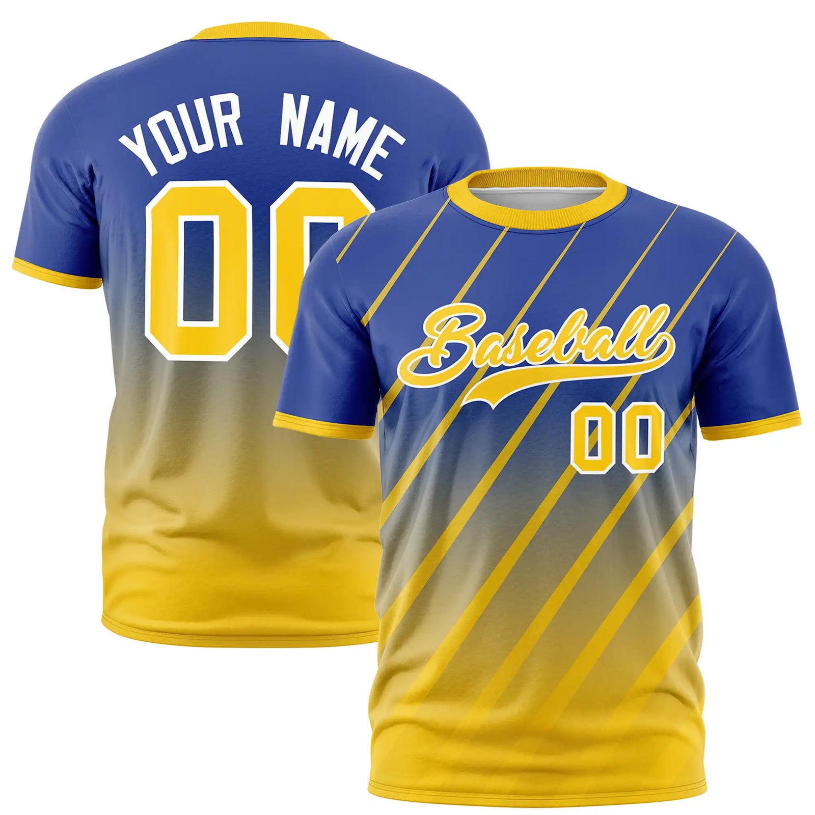 Custom Royal Blue-Gold01 Gradient Fashion Diagonal Stripe Performance T-Shirt