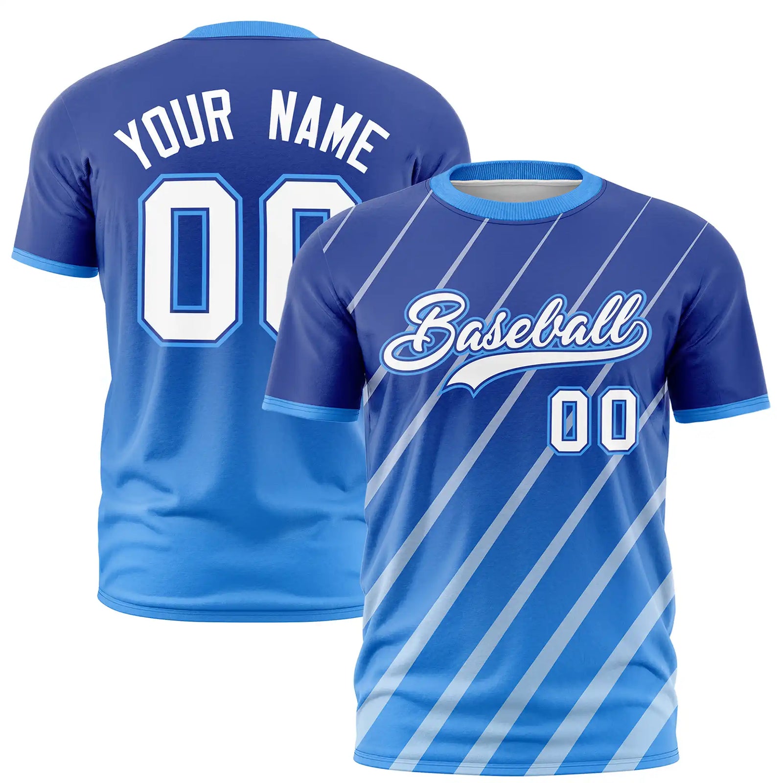 Custom Royal Blue-White Gradient Fashion Diagonal Stripe Performance T-Shirt