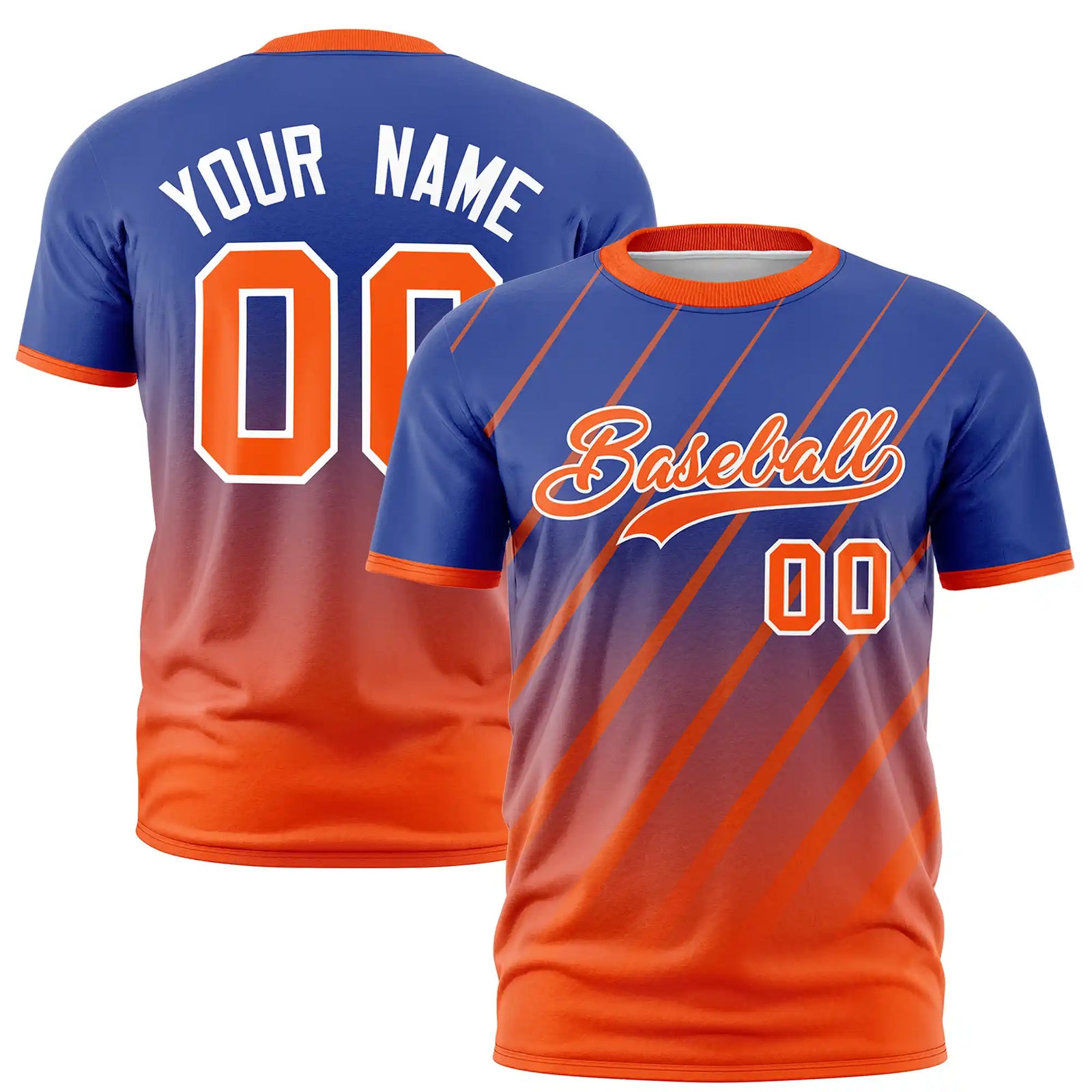 Custom Royal Blue-Orange Gradient Fashion Diagonal Stripe Performance T-Shirt