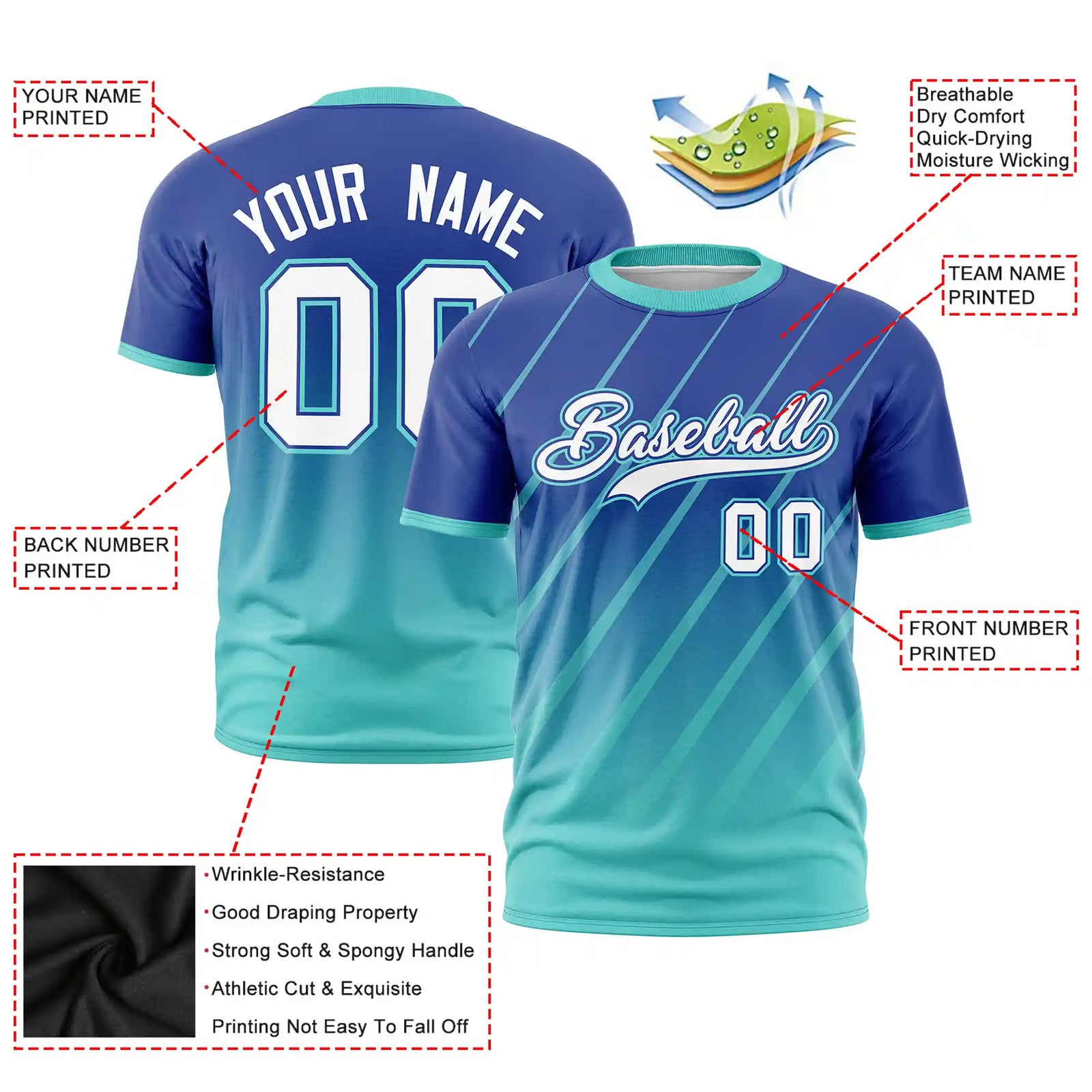 Custom Royal Blue-Bright Green Gradient Fashion Diagonal Stripe Performance T-Shirt