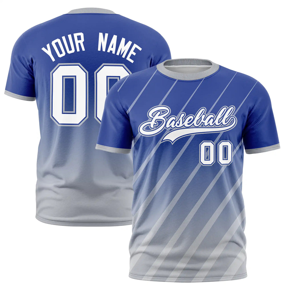 Custom Royal Blue-Gray Gradient Fashion Diagonal Stripe Performance T-Shirt