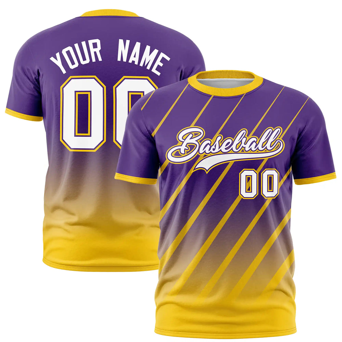 Custom Purple-Gold01 Gradient Fashion Diagonal Stripe Performance T-Shirt