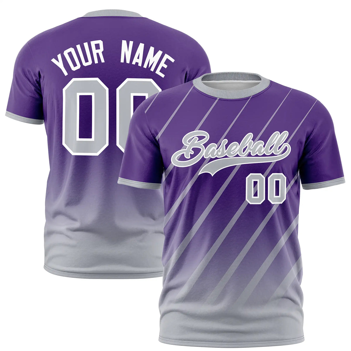 Custom Purple-Gray Gradient Fashion Diagonal Stripe Performance T-Shirt