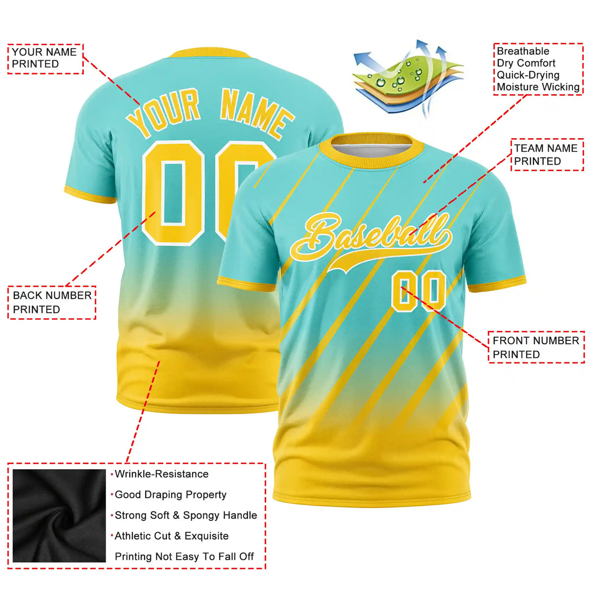 Custom Bright Green-Gold01 Gradient Fashion Diagonal Stripe Performance T-Shirt