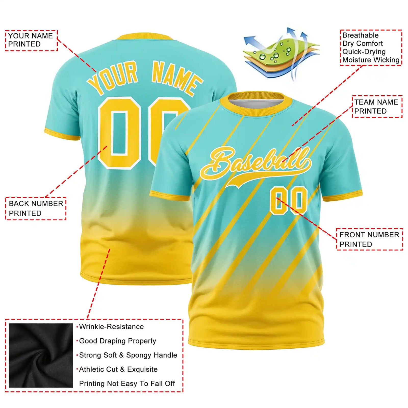 Custom Bright Green-Gold01 Gradient Fashion Diagonal Stripe Performance T-Shirt