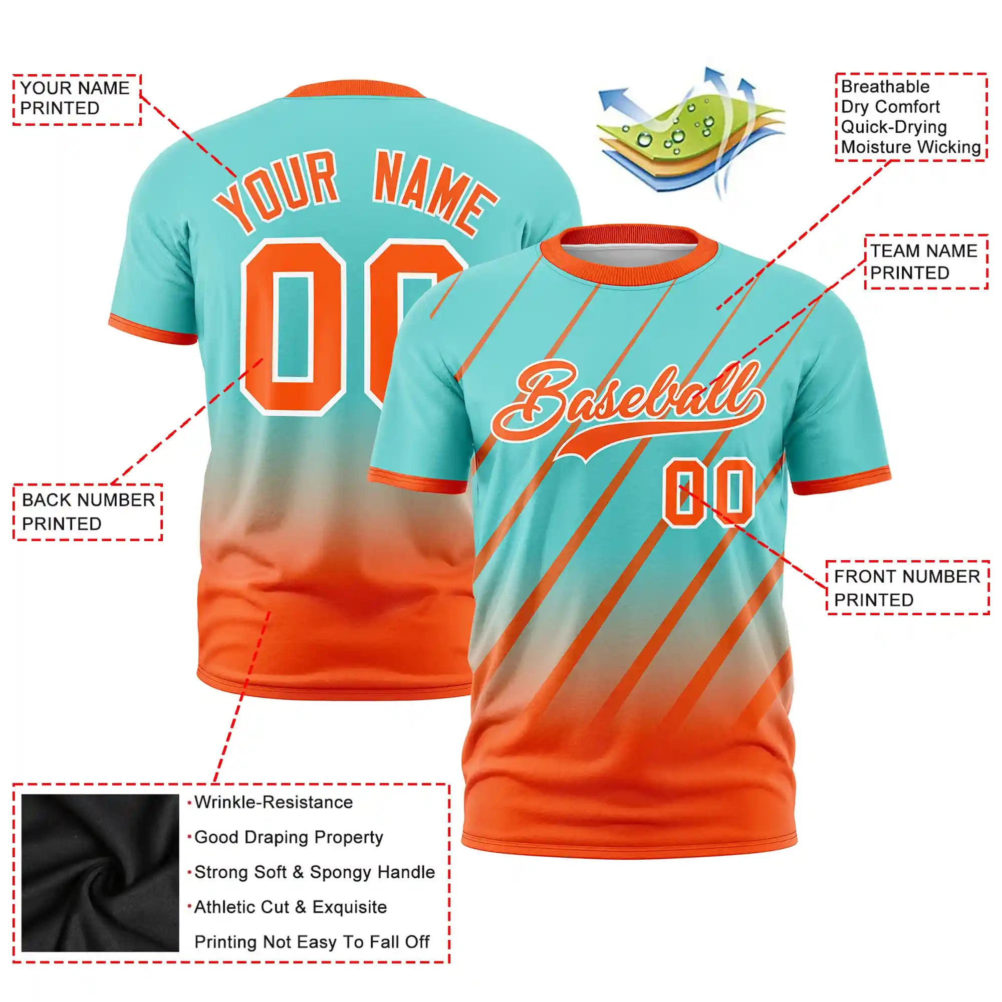 Custom Bright Green-Orange Gradient Fashion Diagonal Stripe Performance T-Shirt