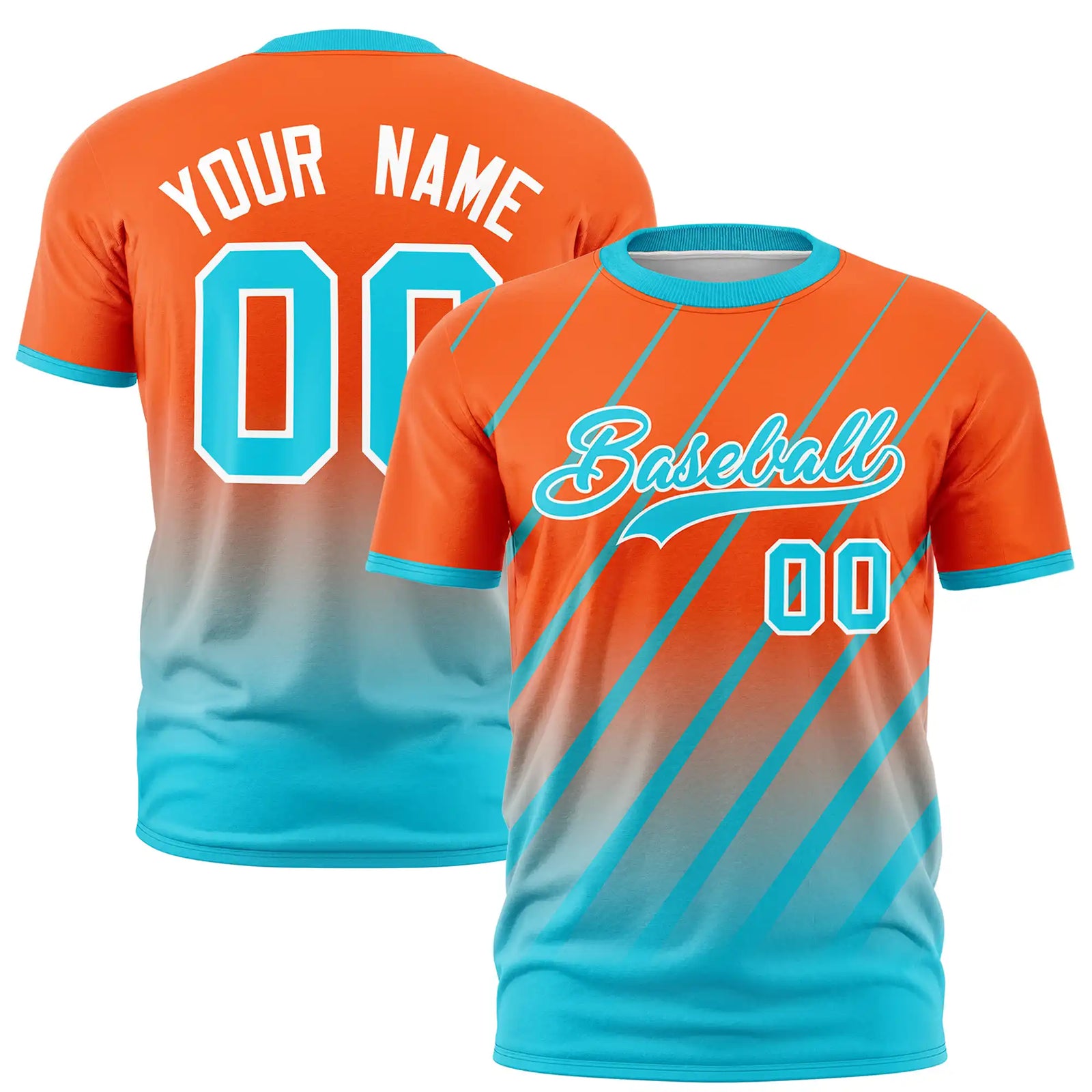 Custom Orange-Sky Blue Gradient Fashion Diagonal Stripe Performance T-Shirt