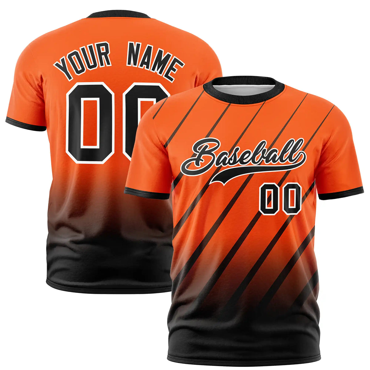Custom Orange-Black Gradient Fashion Diagonal Stripe Performance T-Shirt