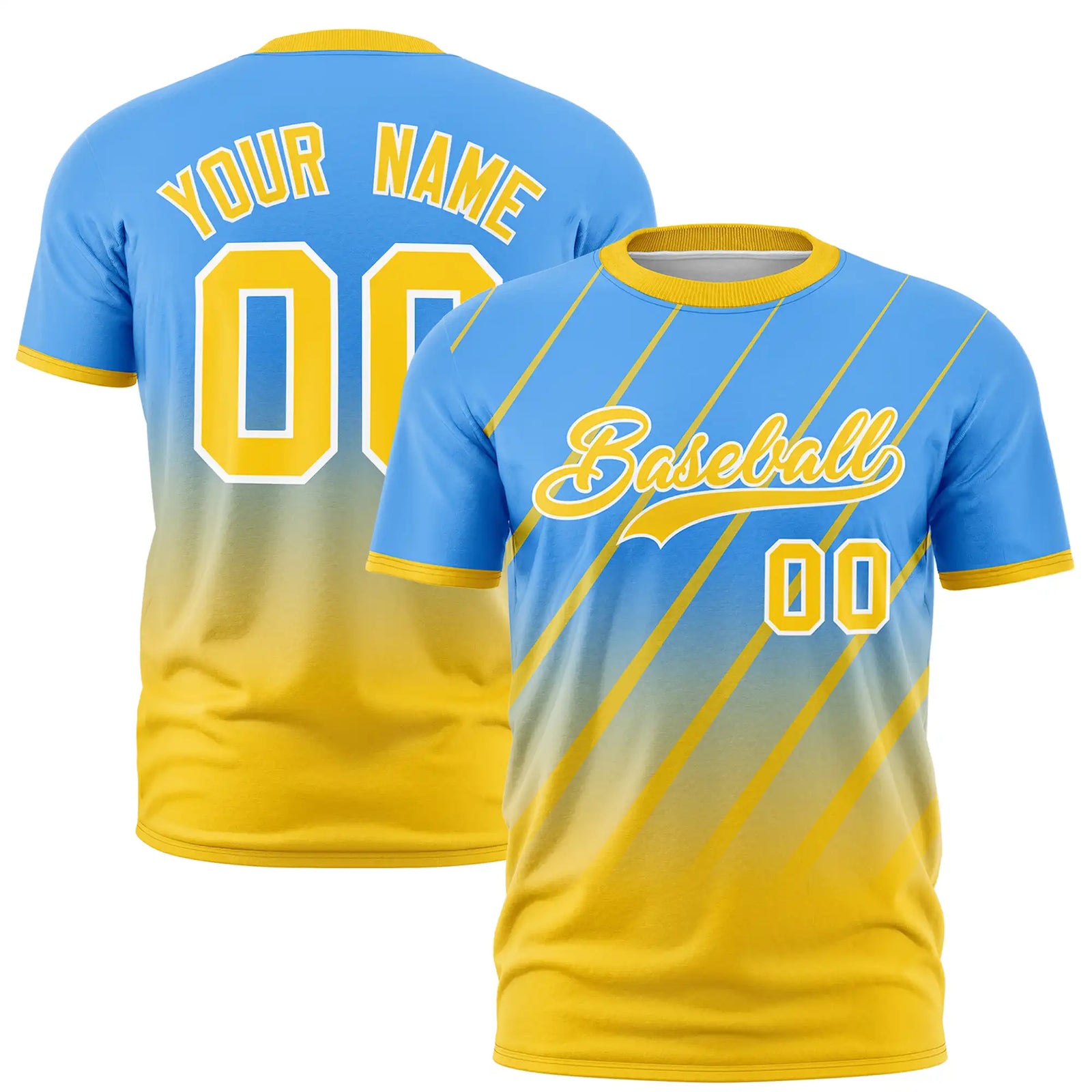 Custom Powder Blue-Gold01 Gradient Fashion Diagonal Stripe Performance T-Shirt