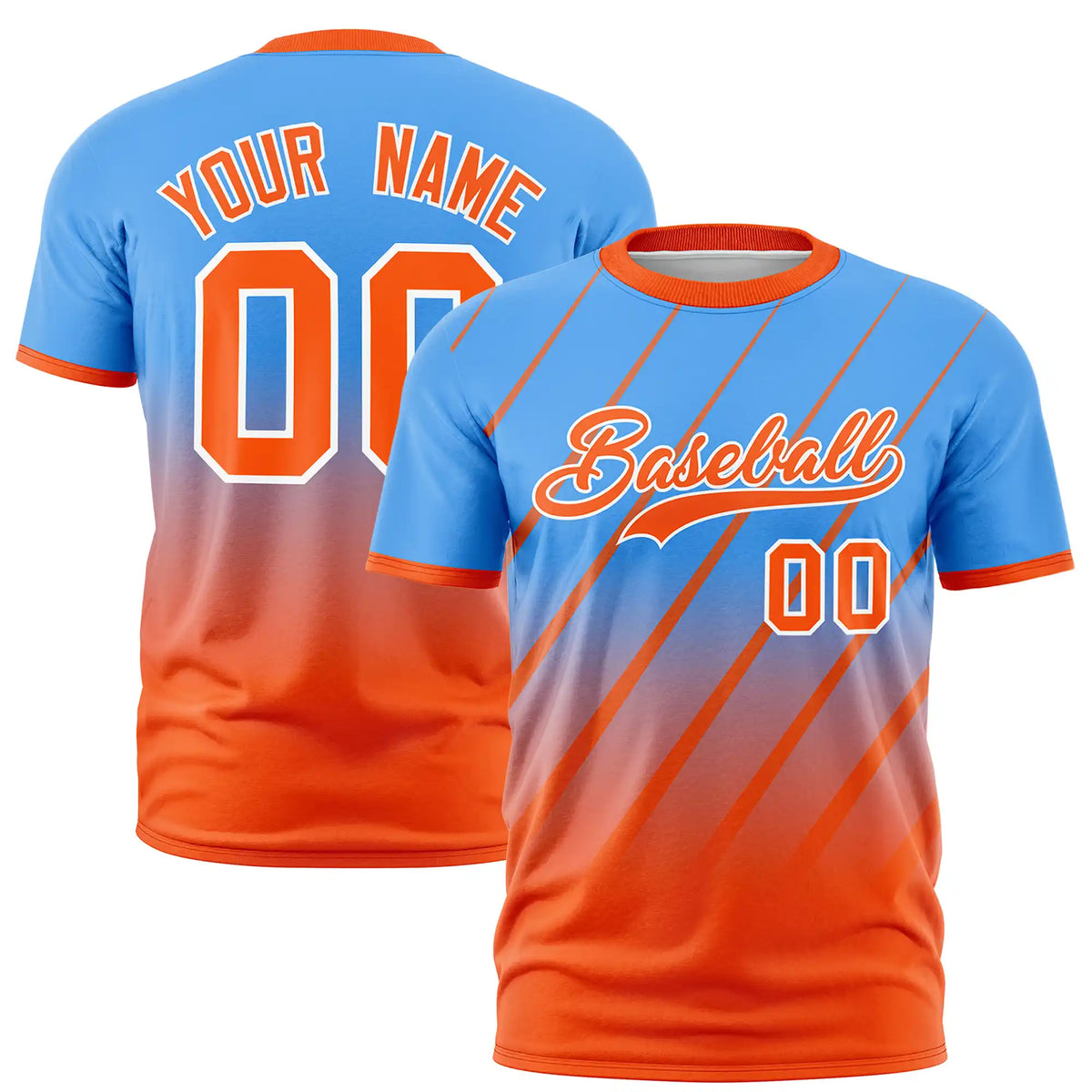 Custom Powder Blue-Orange Gradient Fashion Diagonal Stripe Performance T-Shirt