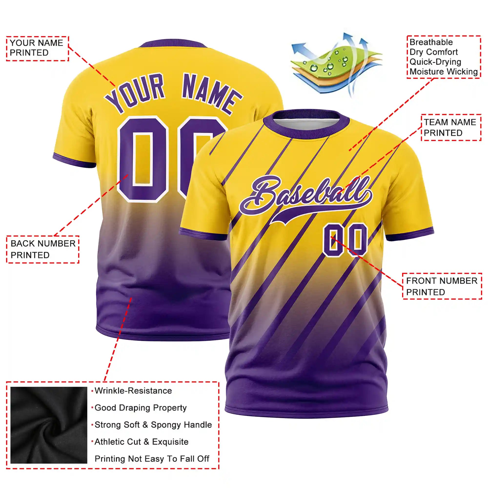 Custom Gold01-Purple Gradient Fashion Diagonal Stripe Performance T-Shirt
